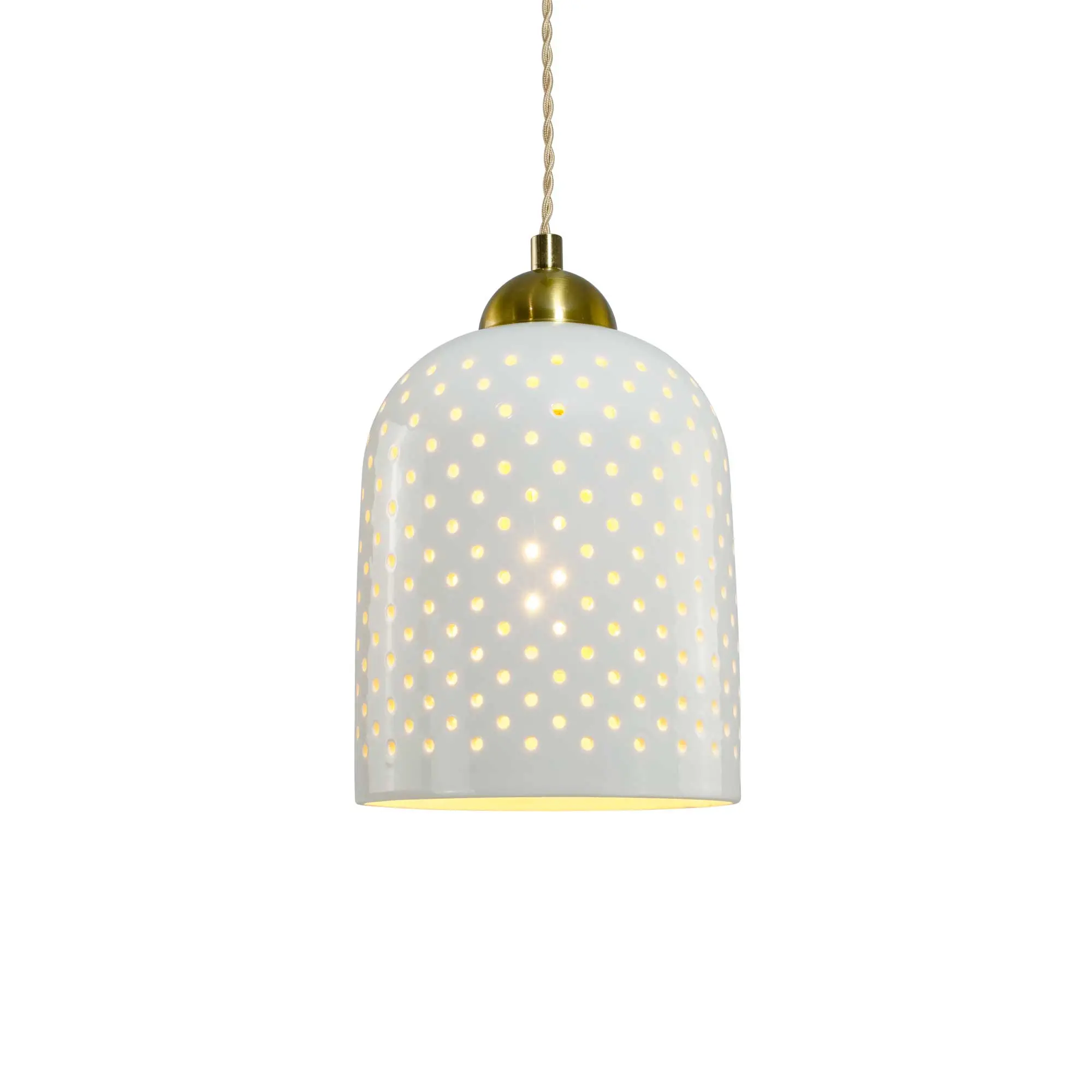 Sivi white glazed ceramic pendant light with twisted textile cord