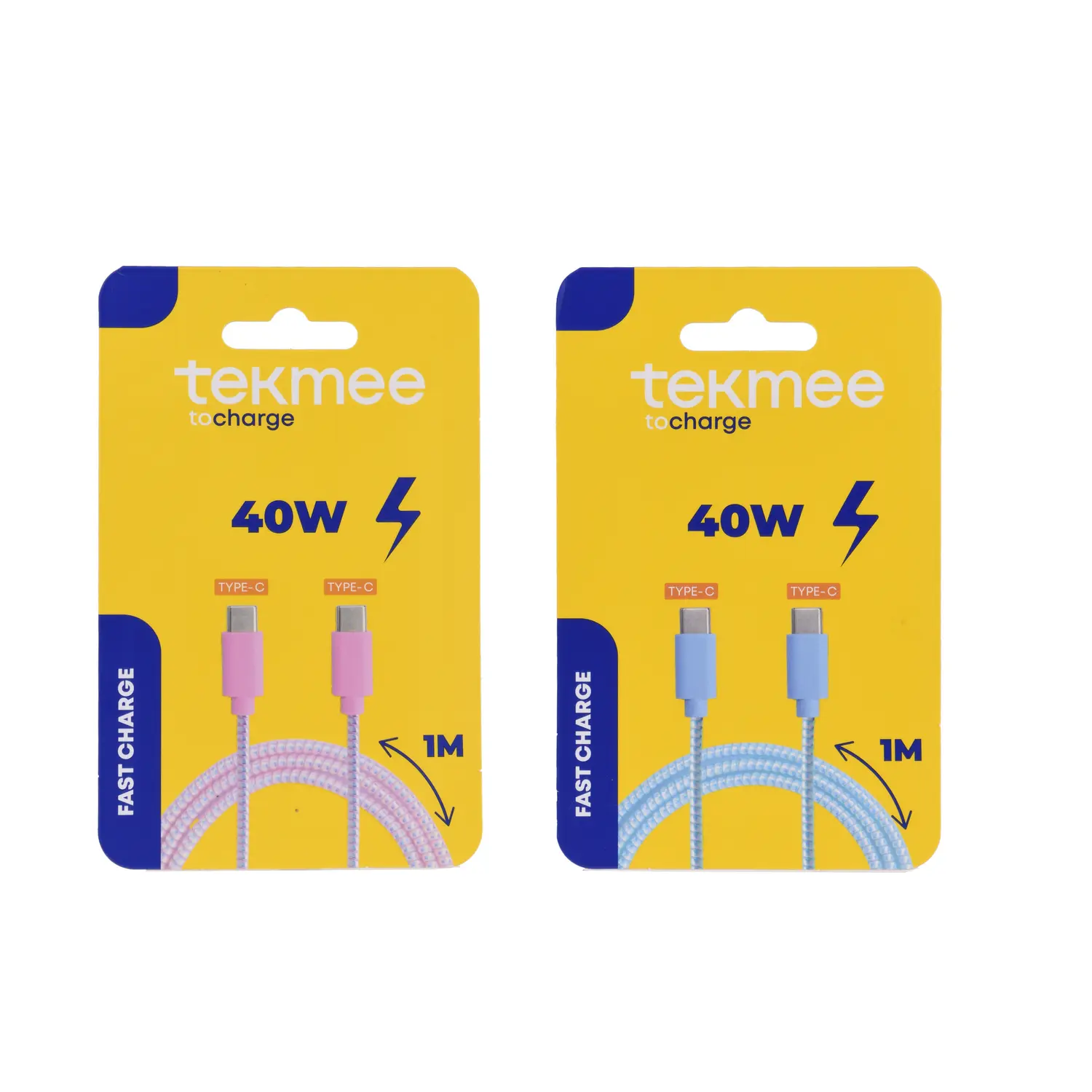 Tekmee 40W Blue/Pink Laser Effect USB-C to USB-C Cable – 1 m