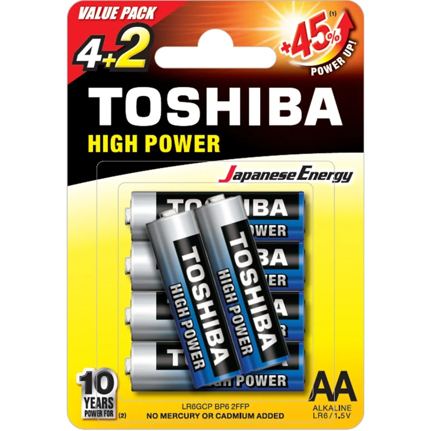 Toshiba High Power AA Alkaline Batteries – Pack 6 (4+2 Free)