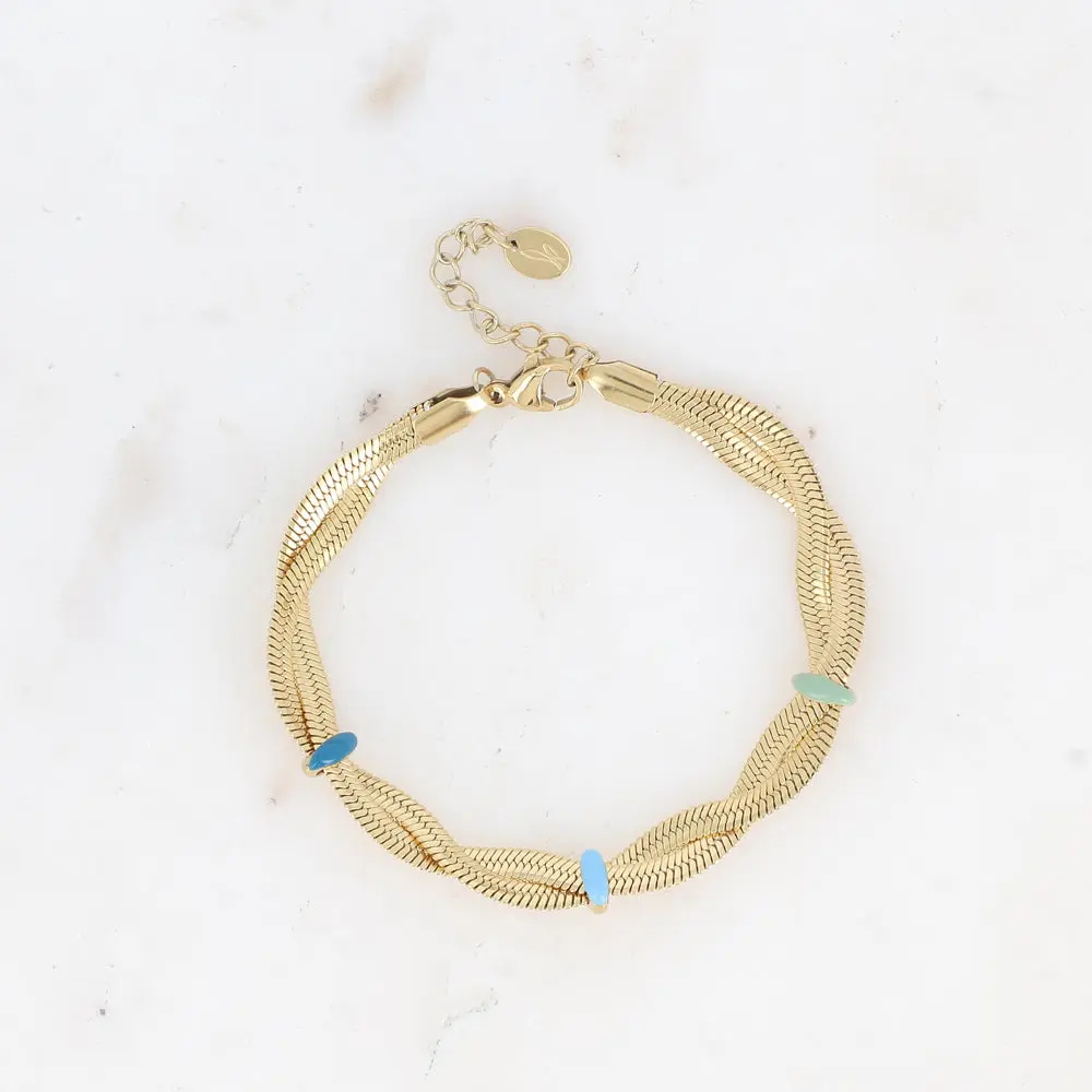 Bracelet - maille miroir effet entrelacé par des anneaux en émail