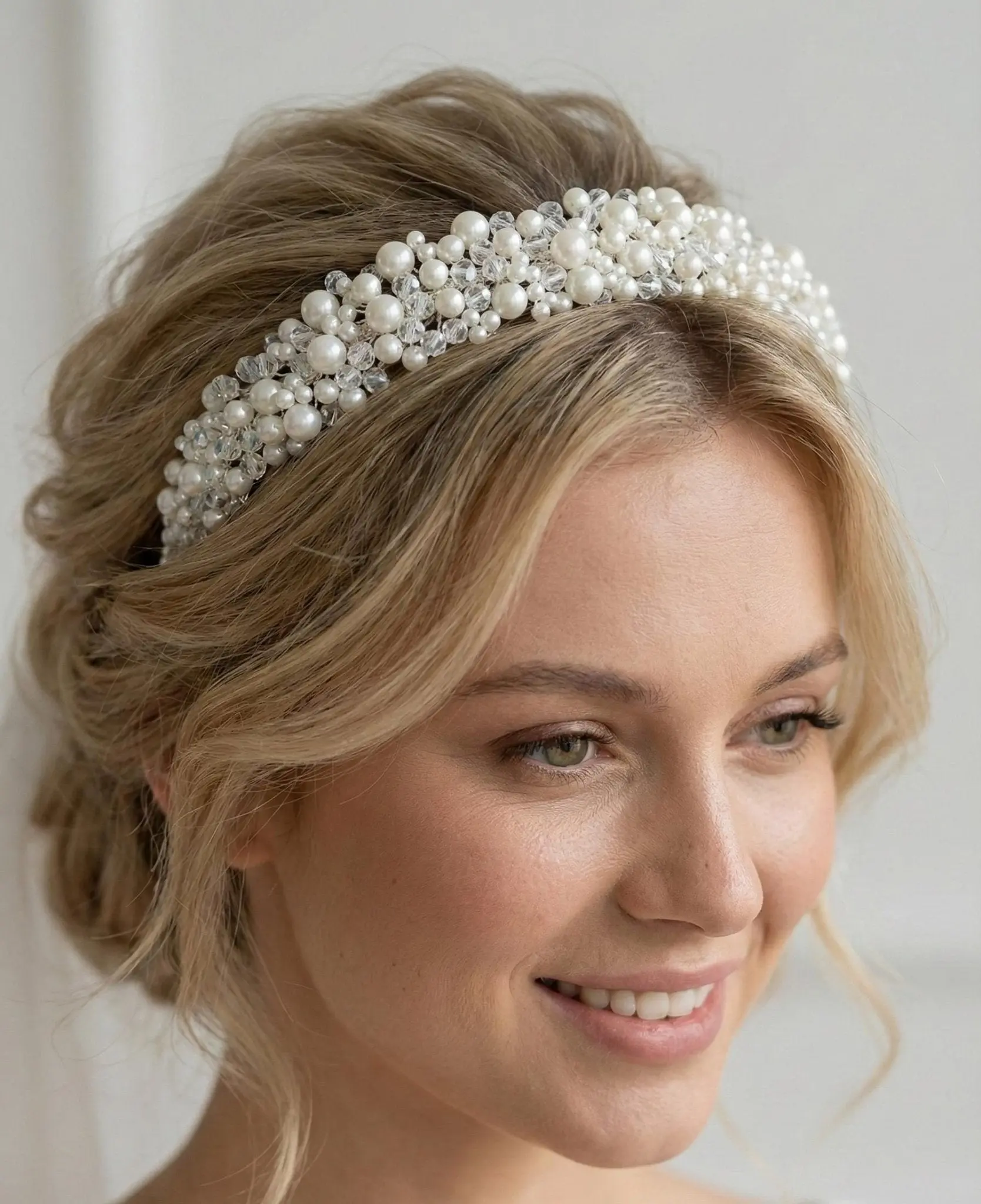 Luxus Braut Haarreif mit Ivory Perlen und Kristallen