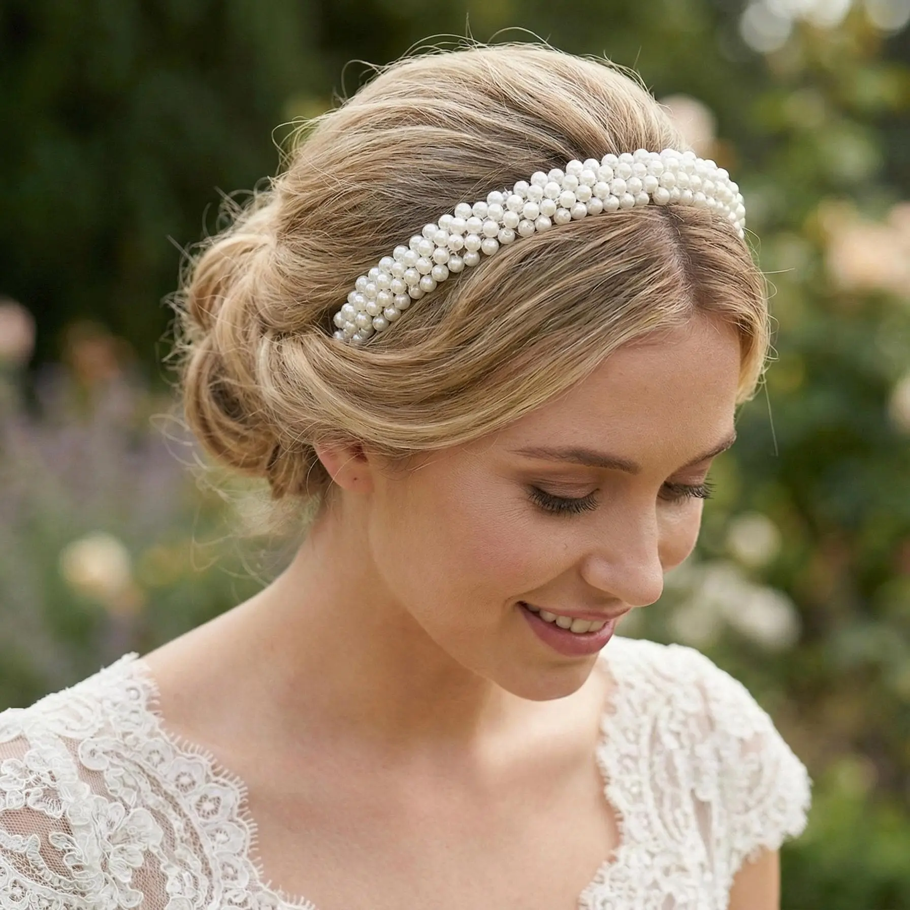 Filigrane Braut Tiara mit Perlen und Kristallen