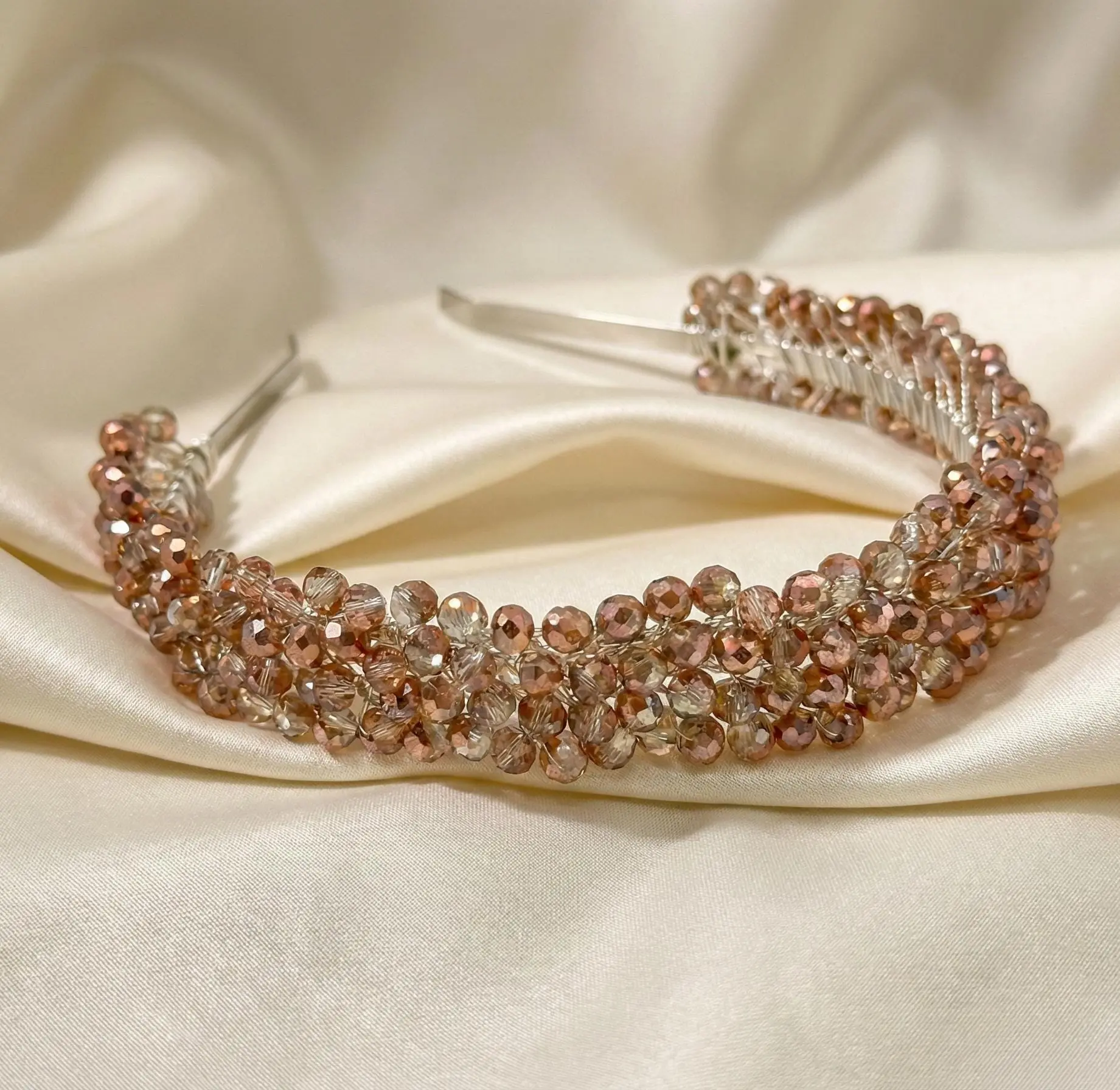 Braut Tiara mit Champagner Kristallen in Roségold