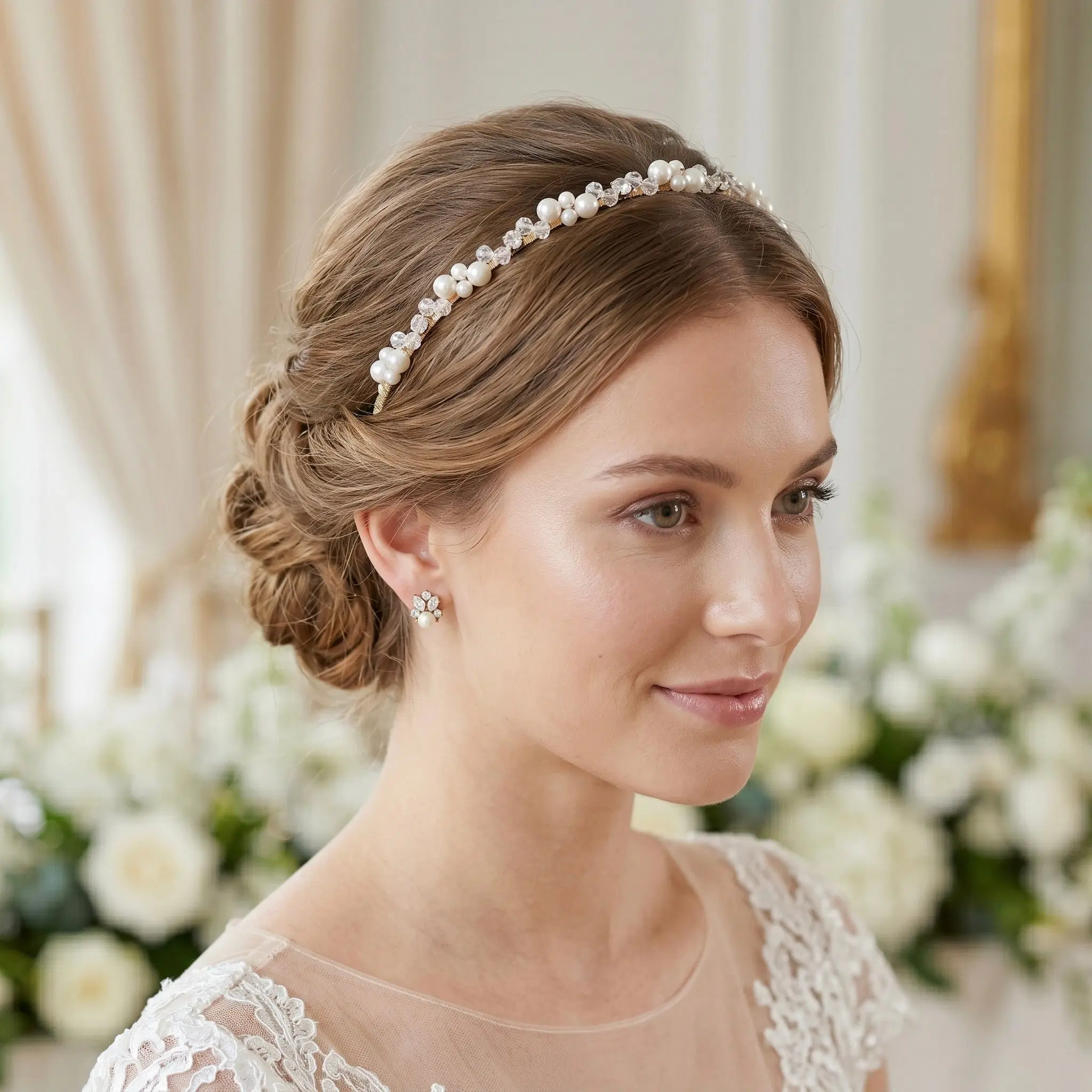 Perlen Kristall Haarreif für Braut, eleganter Hochzeit Haarschmuck