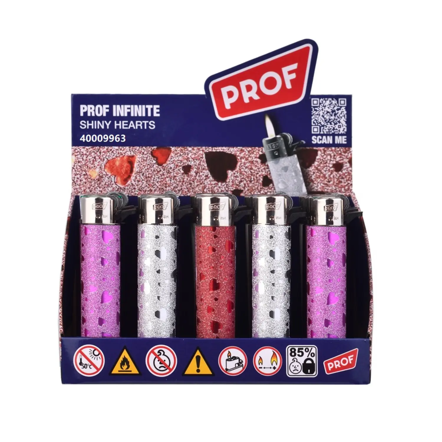 PROF Rechargeable Flint Lighter with Glittery Heart Design