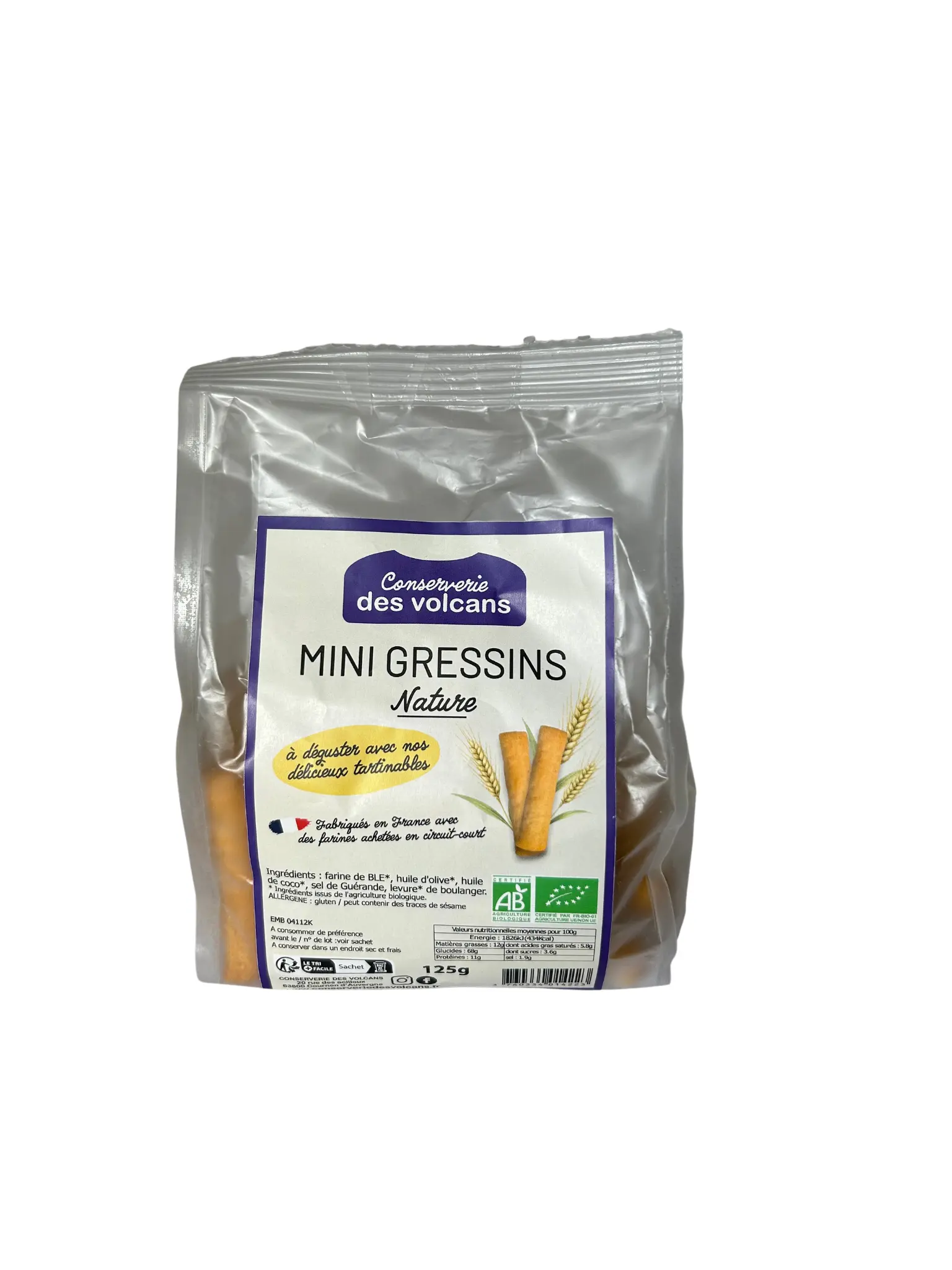 Mini organic plain breadsticks - 125g