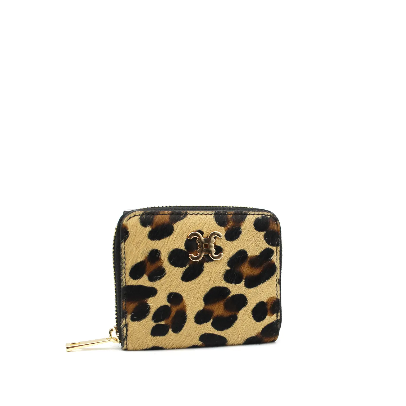 Porte-monnaie zippé en cuir véritable imprimé animal