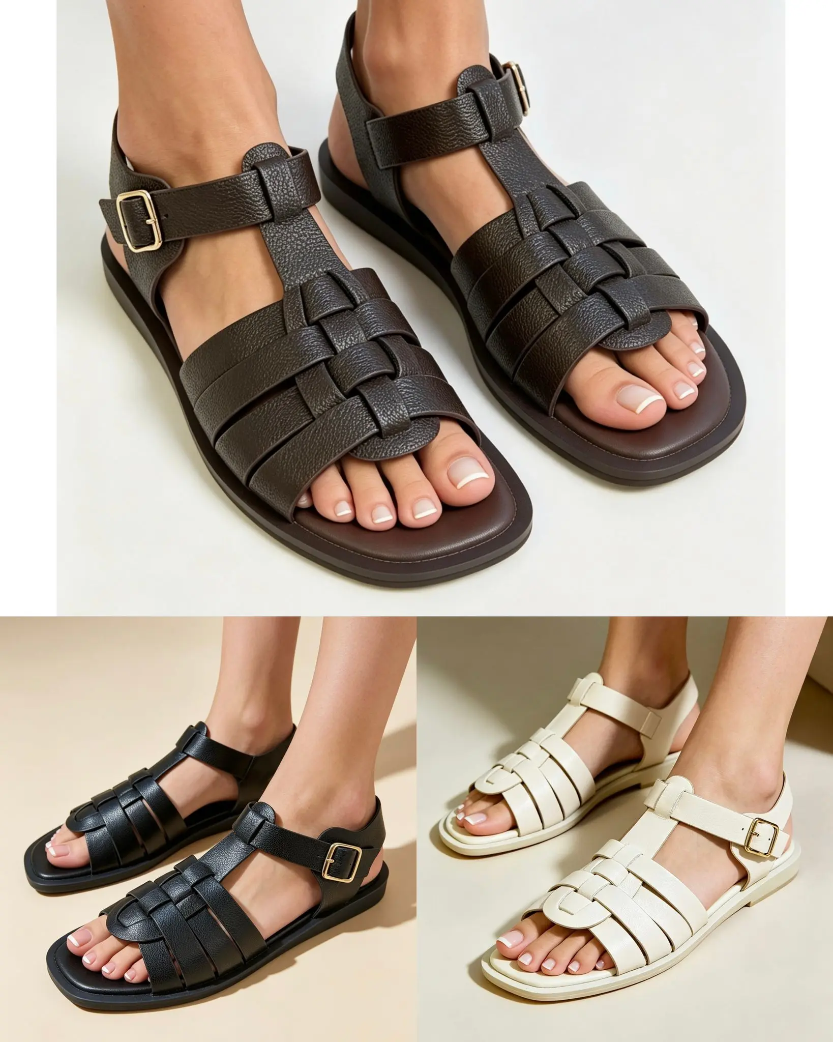 Faux Leather Fisherman Sandals With Gold Buckle Strap (PACK OF 12 PAIRS UK3-UK8)