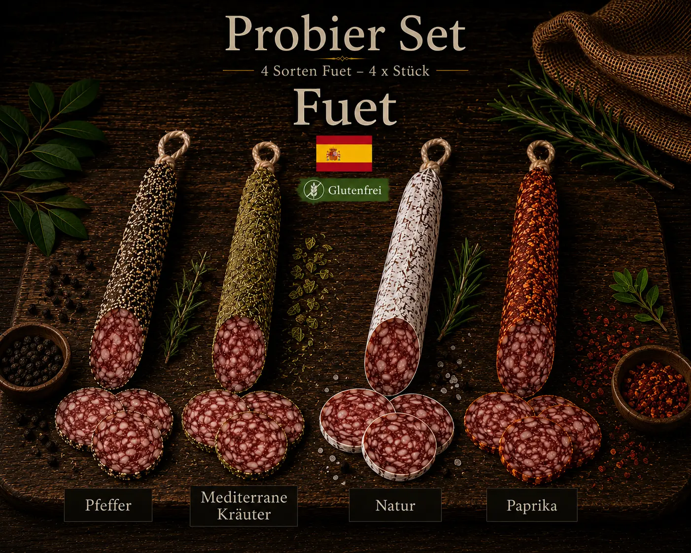 Coffret dégustation Fuet Extra : 4 variétés espagnoles