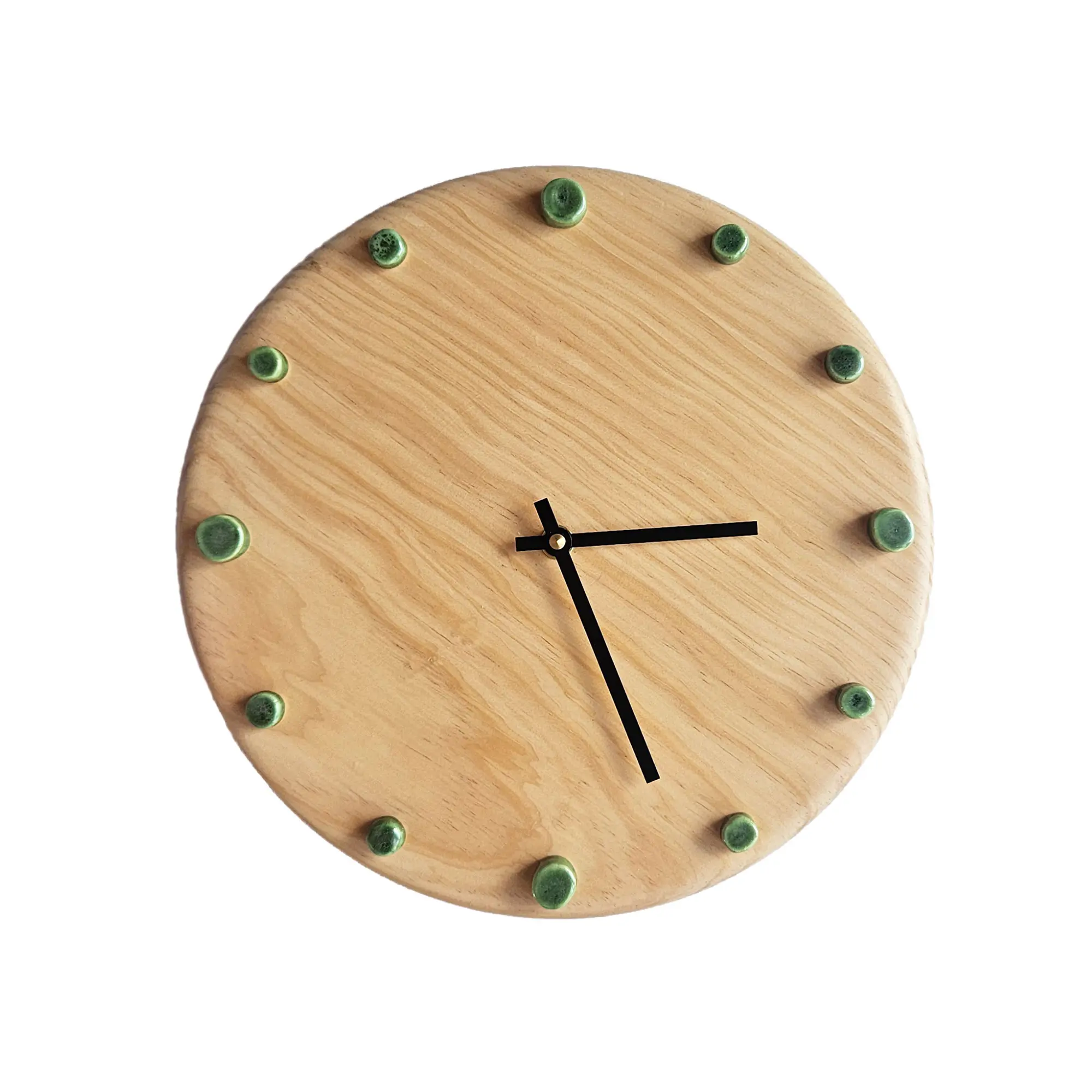 Wooden Wall Clock with Handcrafted Ceramics | ⌀29 Green