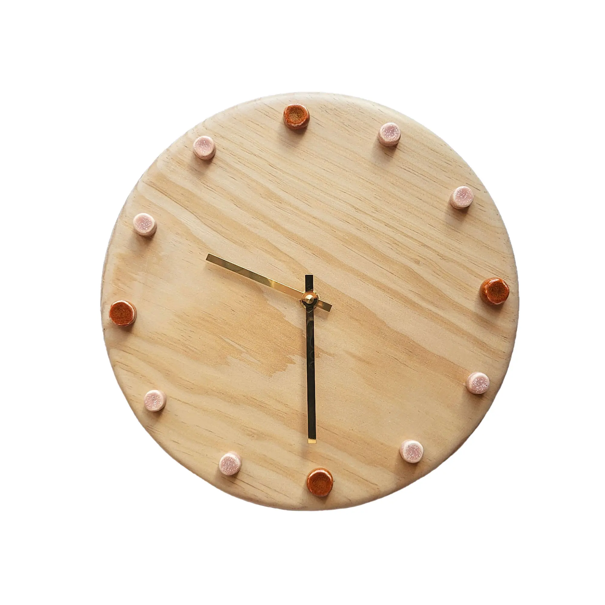 Wooden Wall Clock with Handcrafted Ceramics | ⌀29 Orange/Pink