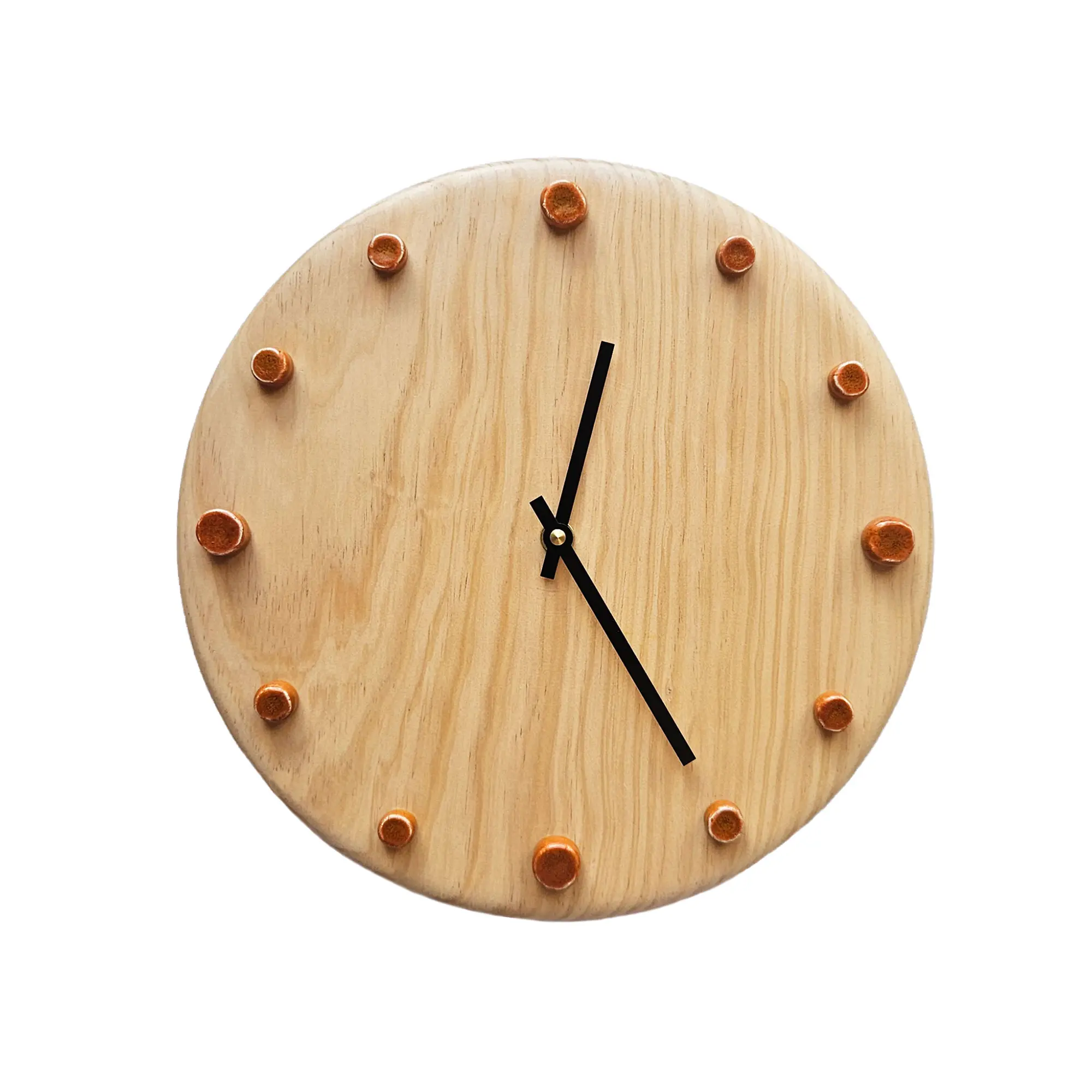 Wooden Wall Clock with Handcrafted Ceramics | ⌀29 Orange