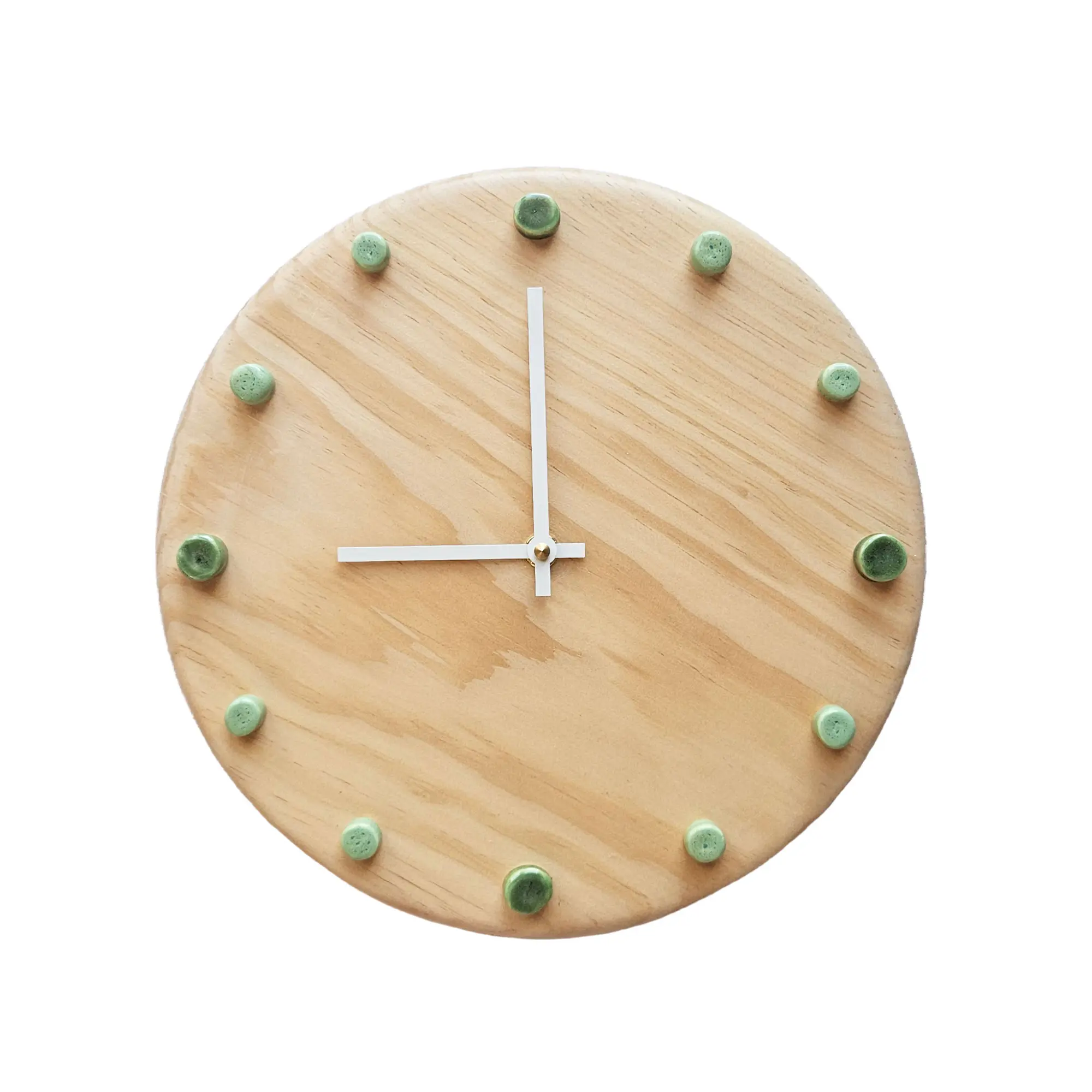Wooden Wall Clock with Handcrafted Ceramics | ⌀29 Green/Mint