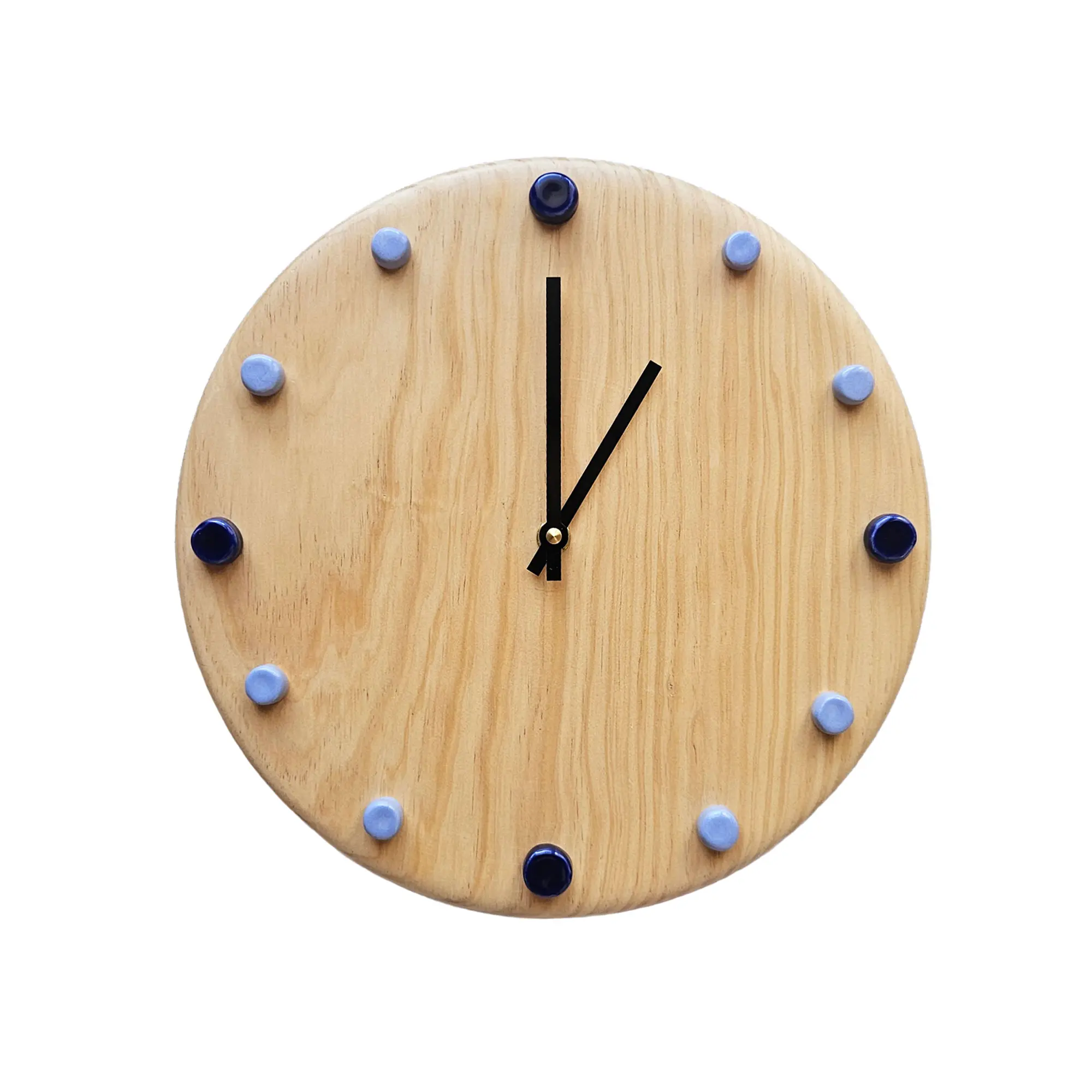 Wooden Wall Clock with Handcrafted Ceramics | ⌀29 Blue/Light Blue