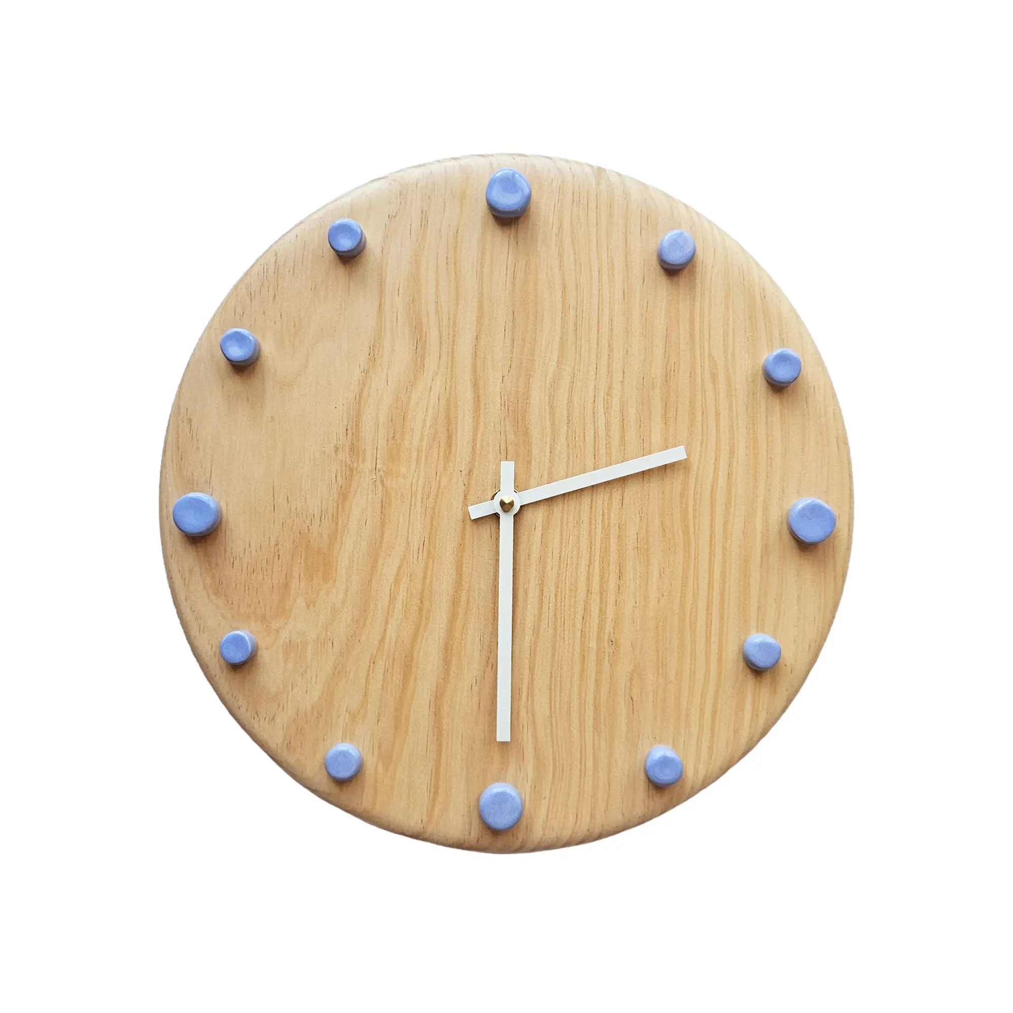 Wooden Wall Clock with Handcrafted Ceramics | ⌀29 Light Blue