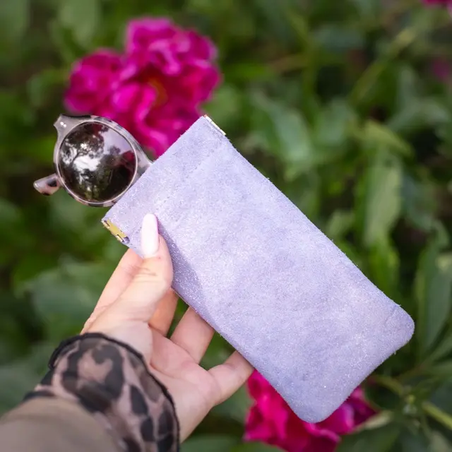 Custodia per occhiali Click Clack in pelle glitterata