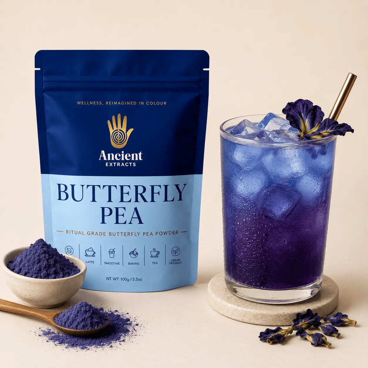Ancient Extracts Butterfly Pea Powder | Suitable for Teas, Smoothies & Baking | 100g Butterfly Pea