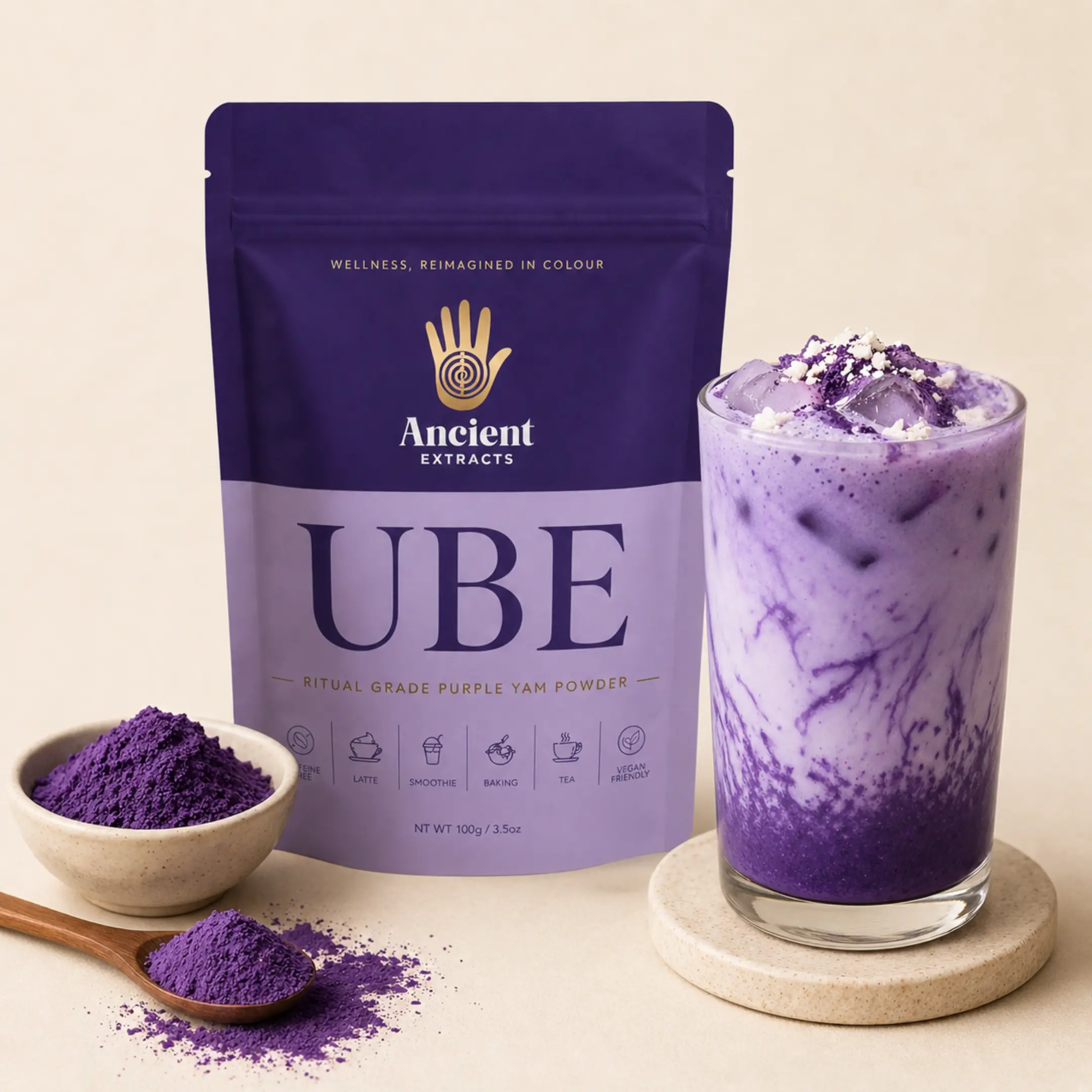 Ancient Extracts Ube Purple Yam Powder | Suitable for Lattes, Smoothies & Baking | 100g Ube