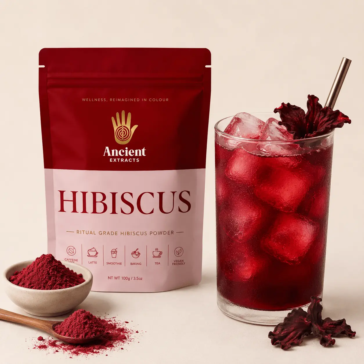 Ancient Extracts Hibiscus Powder | Suitable for Teas, Smoothies & Baking | 100g Hibiscus