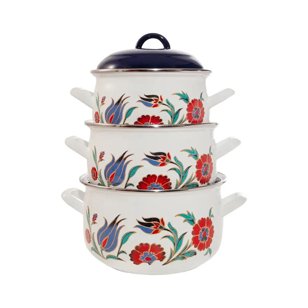 Serenk 18-20-22 cm Enamel 3-Piece Deep Belly Casserole Set