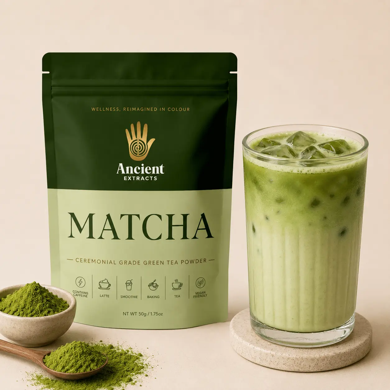 Ancient Extracts Ceremonial Matcha Powder | Suitable for Lattes, Smoothies & Baking | 50g Matcha