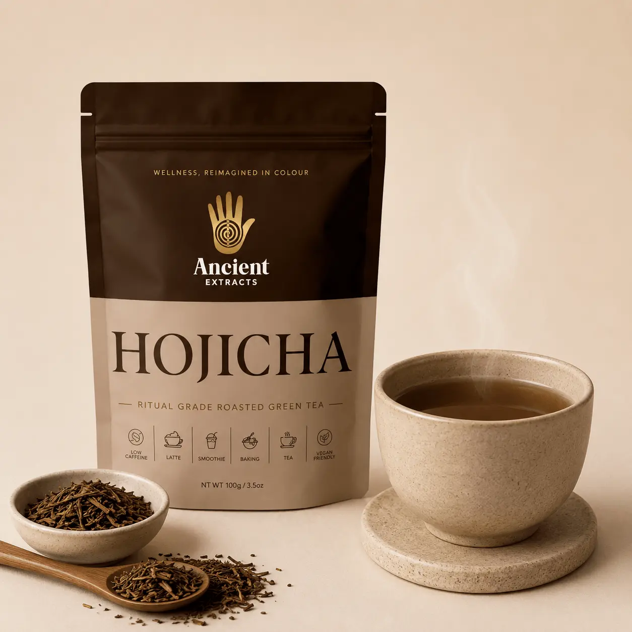 Ancient Extracts Hojicha Powder | Suitable for Lattes, Smoothies & Baking | 50g Hojicha