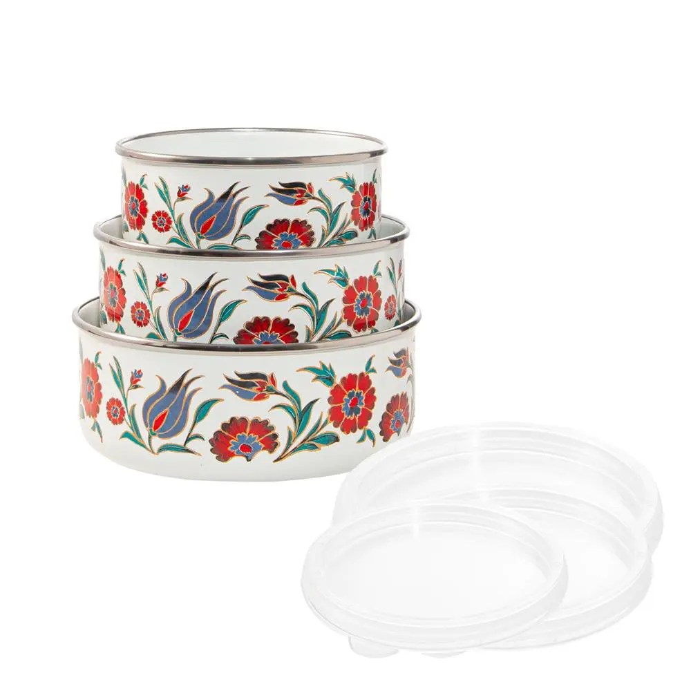 Serenk Enamel Triple Storage Bowl Set 14-16-18 cm