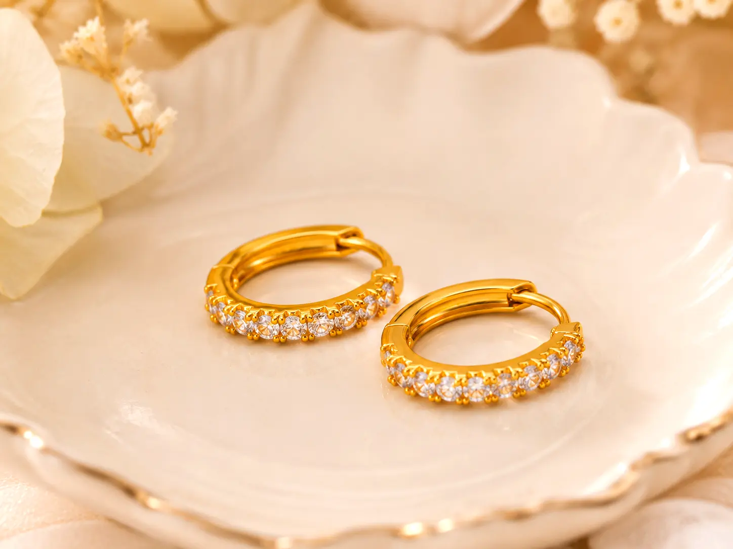 Elegant Hoop Earrings with Synthetic Cubic Zirconia