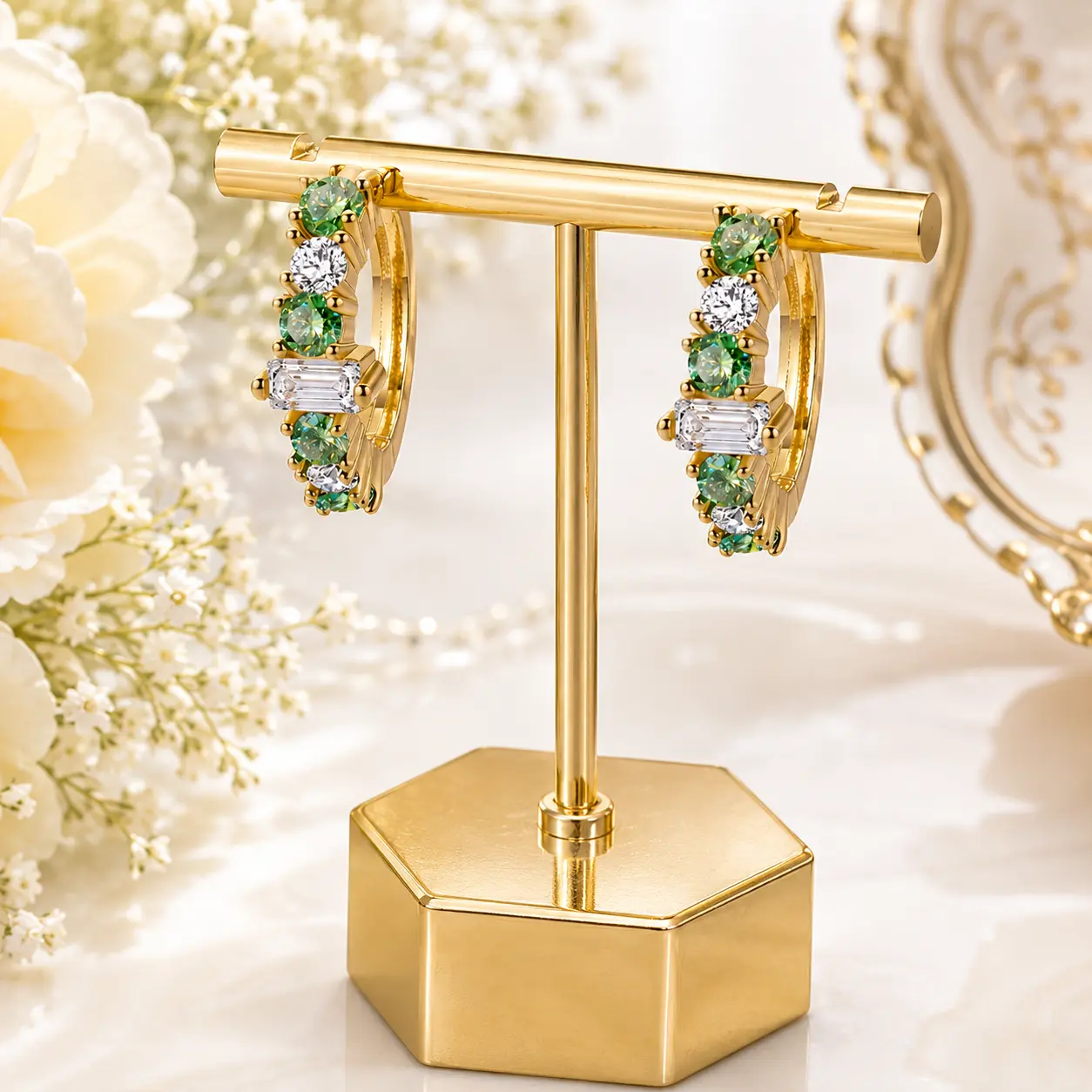 Elegant Hoop Earrings with Synthetic Cubic Zirconia