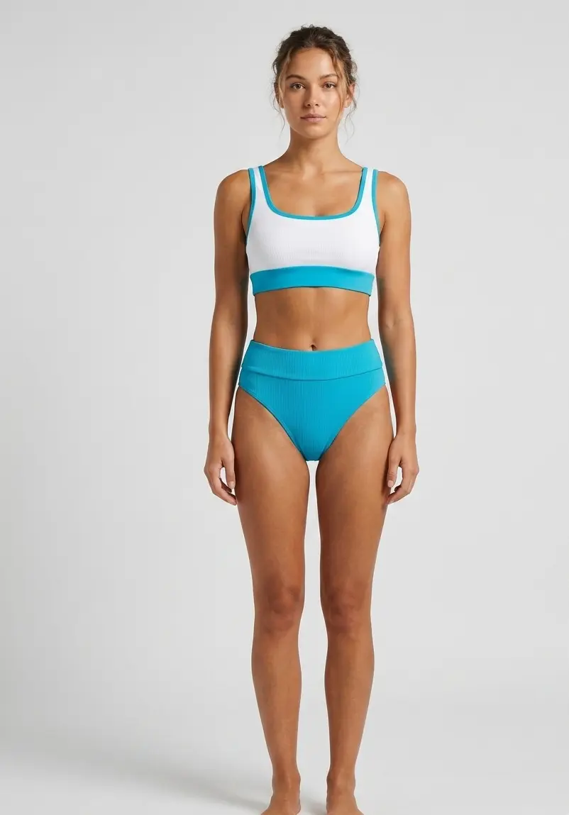 Ensemble de maillot de bain côtelé bicolore avec culotte taille haute