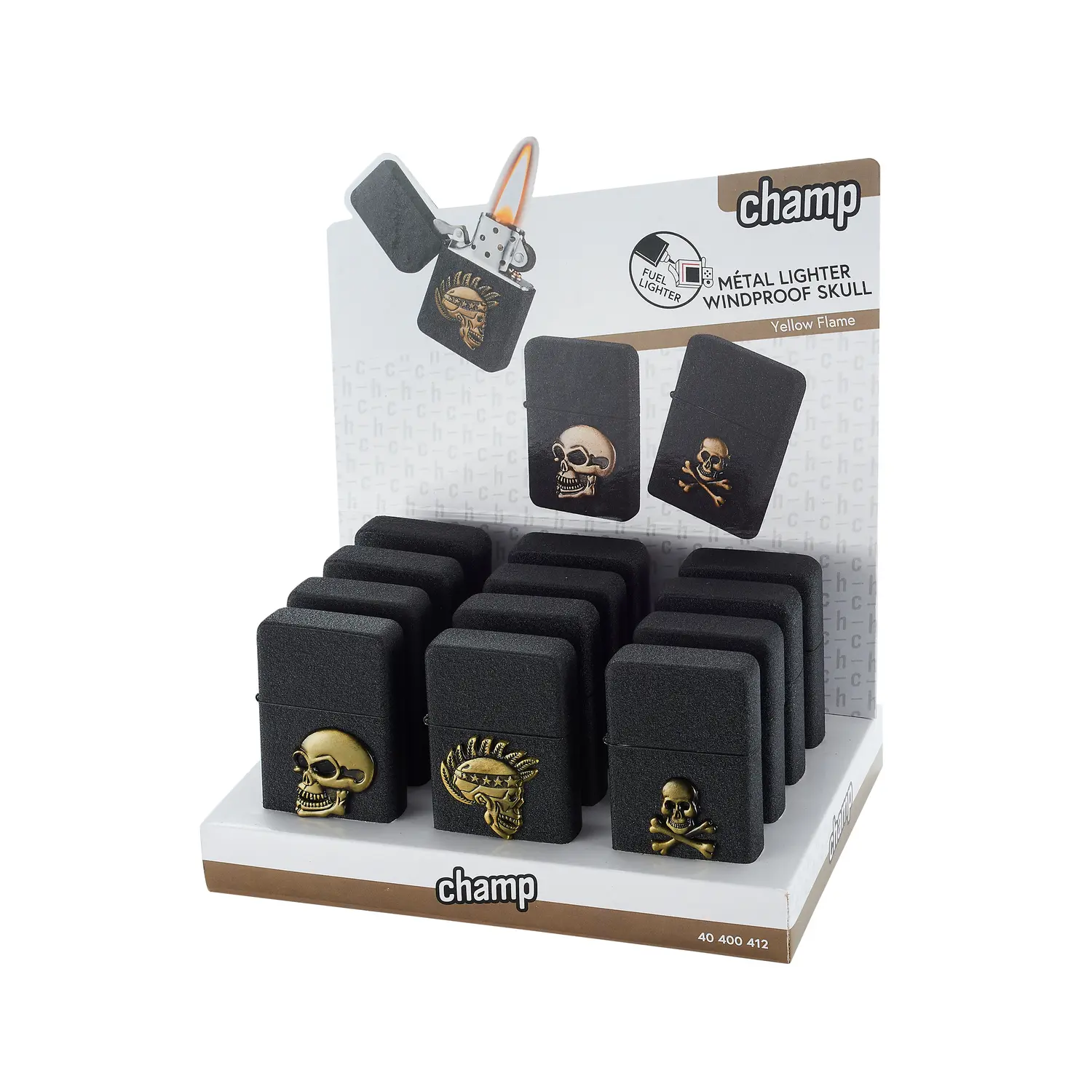 CHAMP Windproof Lighter with Golden Skull Flint