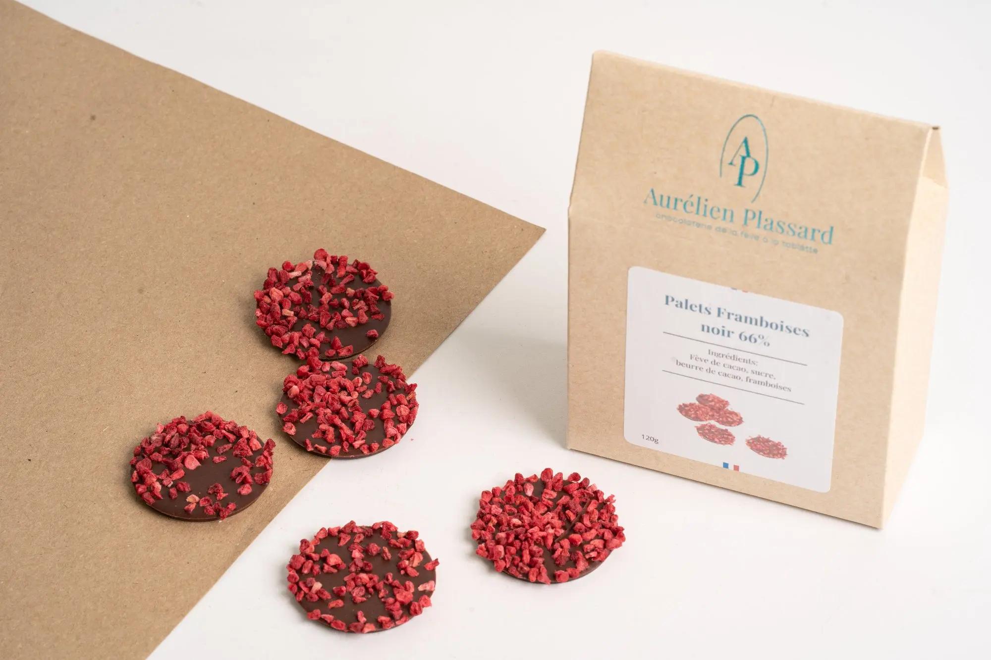 Palets framboise chocolat noir 66% de cacao