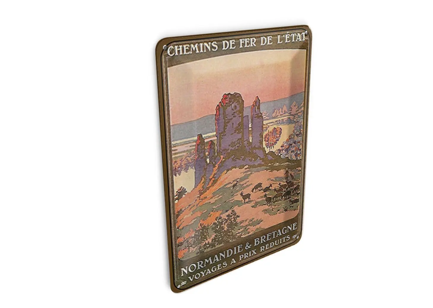 Tin postcard, travel, 10x14 cm, Normandy and Brittany, decorative sign