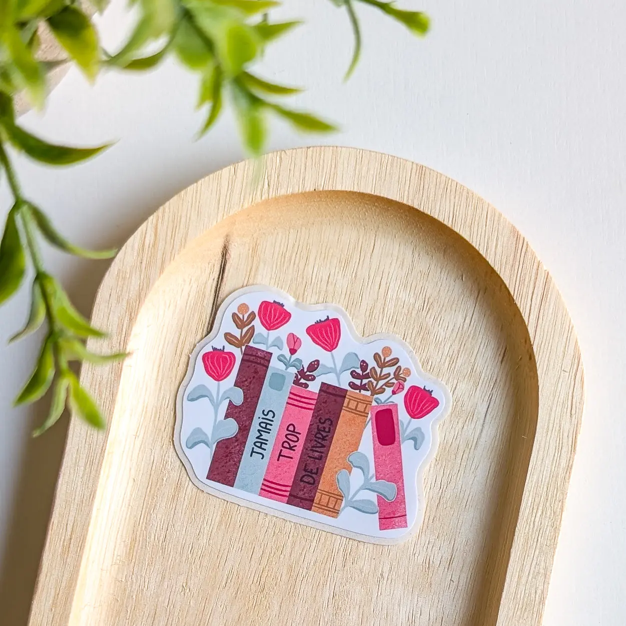 Sticker – Livres & Fleurs “Jamais trop de livres”