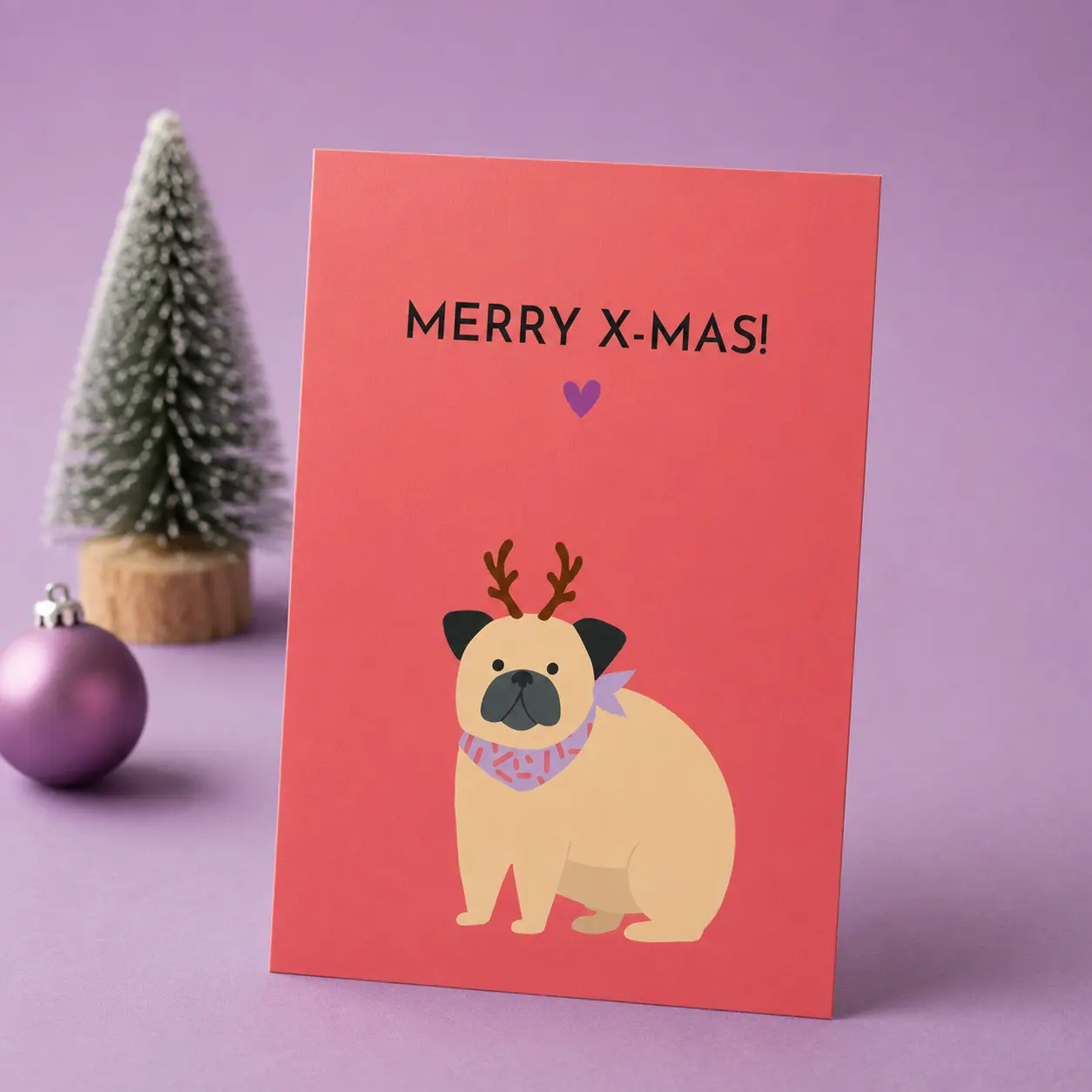 lustige Weihnachtskarte „Merry X-Mas!“  Postkarte mit Hund