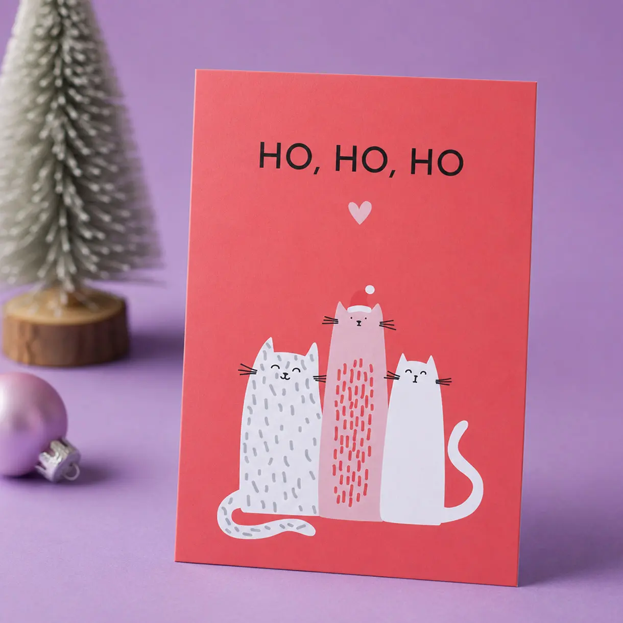 lustige Weihnachtskarte „Ho, ho, ho“ Postkarte mit Katze