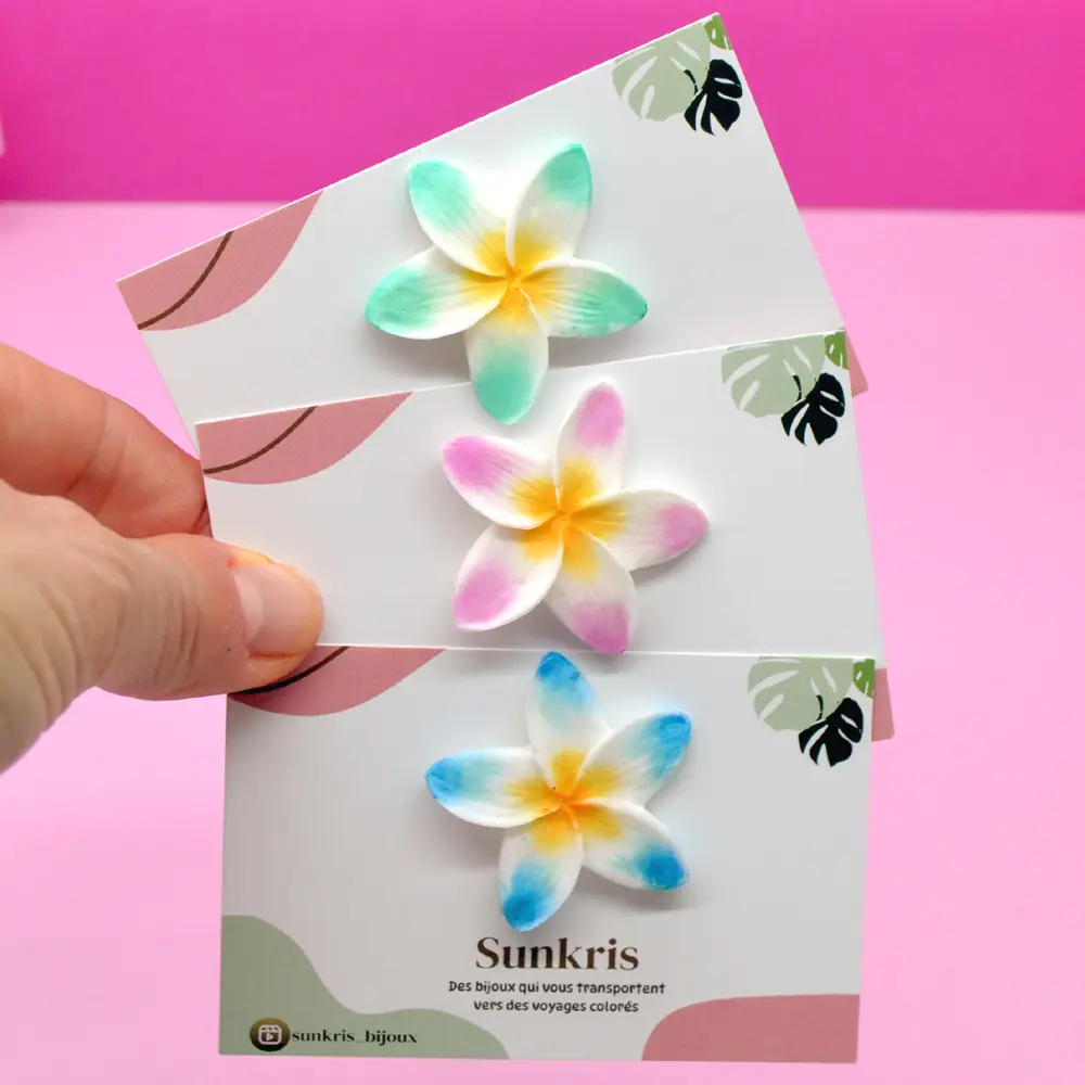Tiare flower pin in resin — handmade tropical jewelry