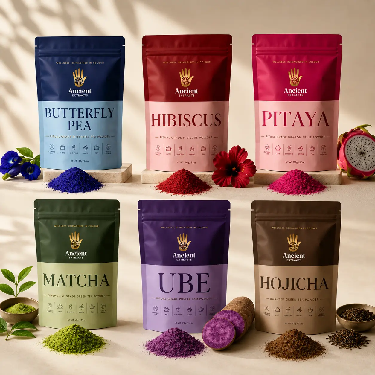 Wellness in colour starter pack - Ube, Pitaya, Matcha, Hibiscus, Butterfly Pea, Hojicha