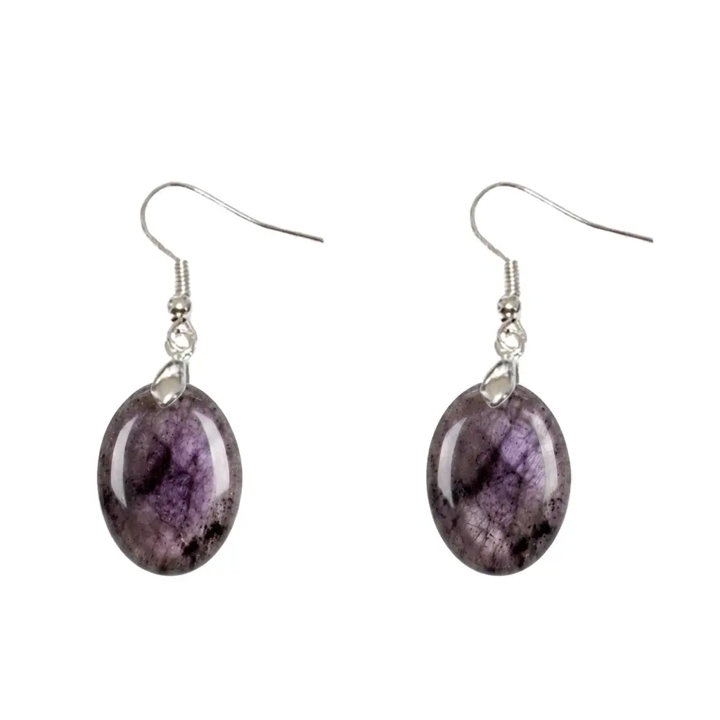 Oval Labradorite Earrings with Purple Reflections