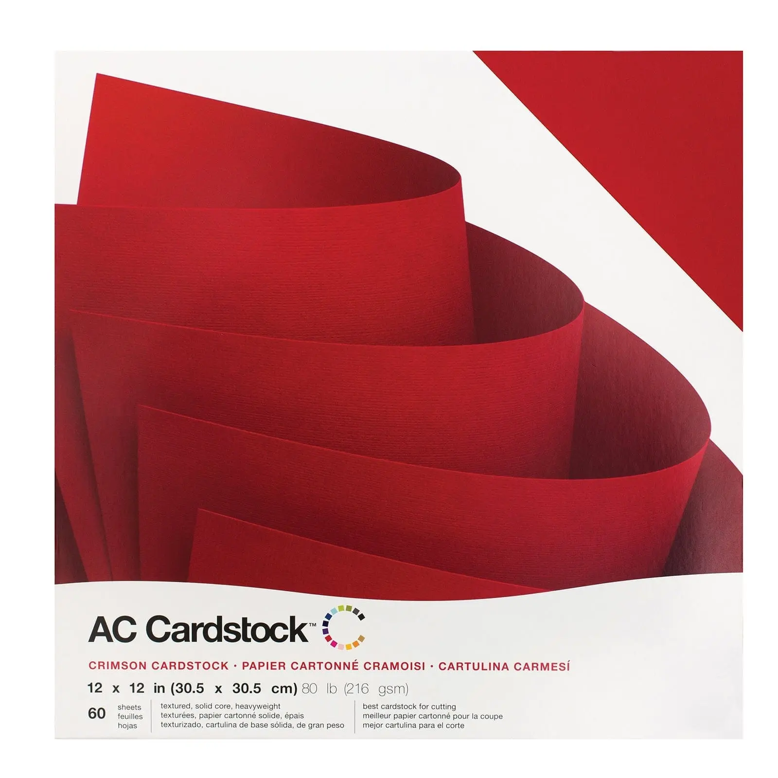 American Crafts - 12" x 12" Solid Crimson Textured Cardstock – 60 Sheets
