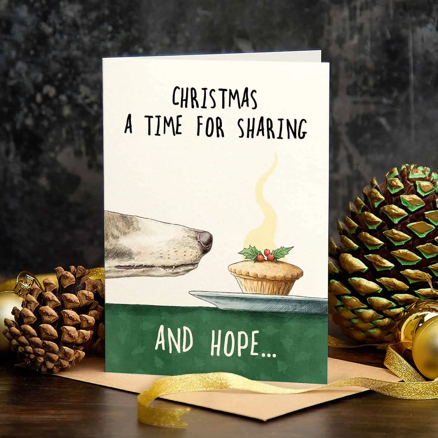 Weihnachtskarte mit Mince-Pie-Hund