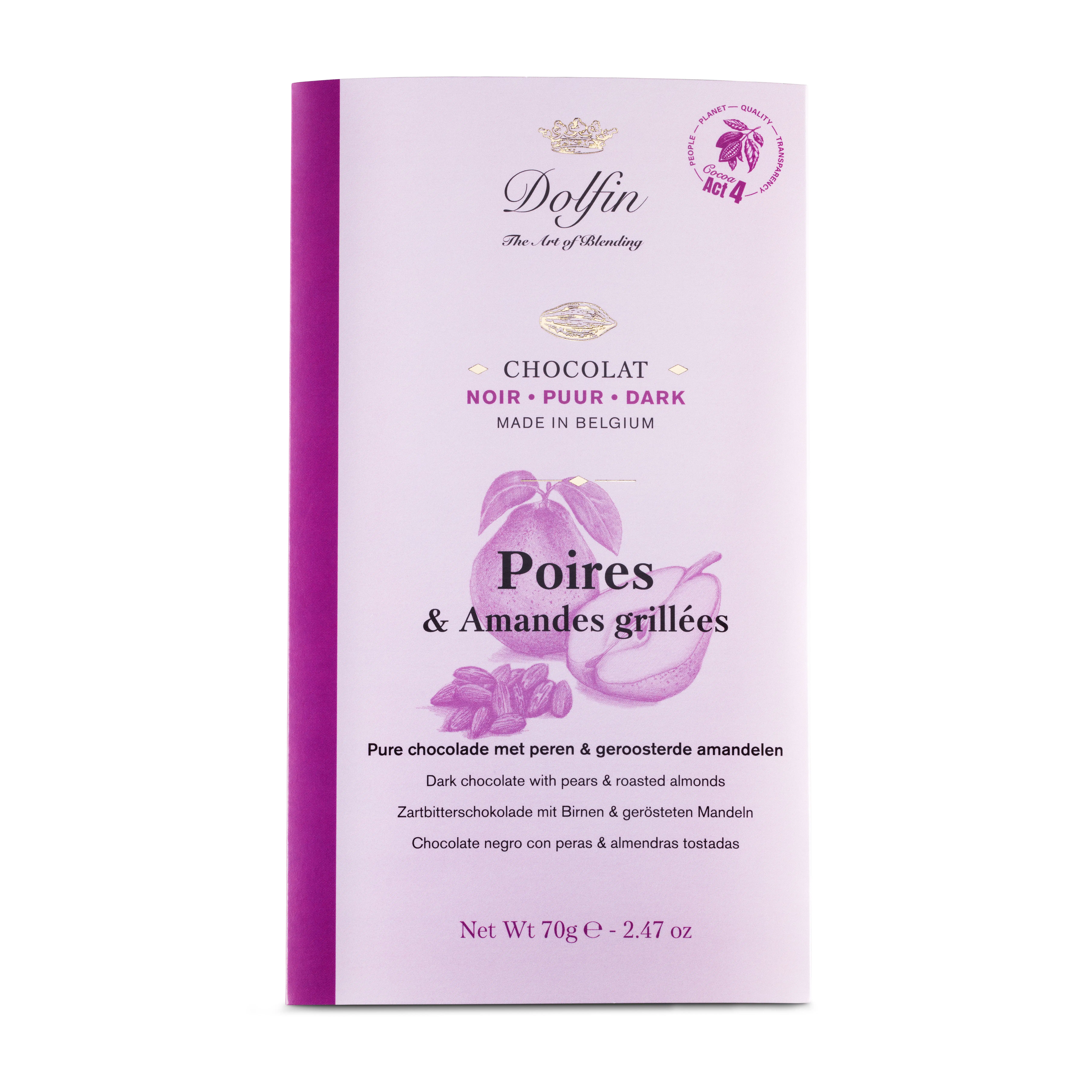 Tablette de Chocolat Noir poires & amandes grillées – 70 g