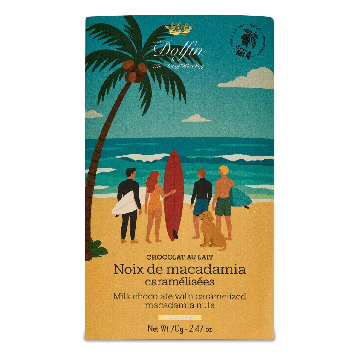 Tablette de Chocolat au Lait & noix de macadamia caramélisées – 70 g –  "Vintage Summer"
