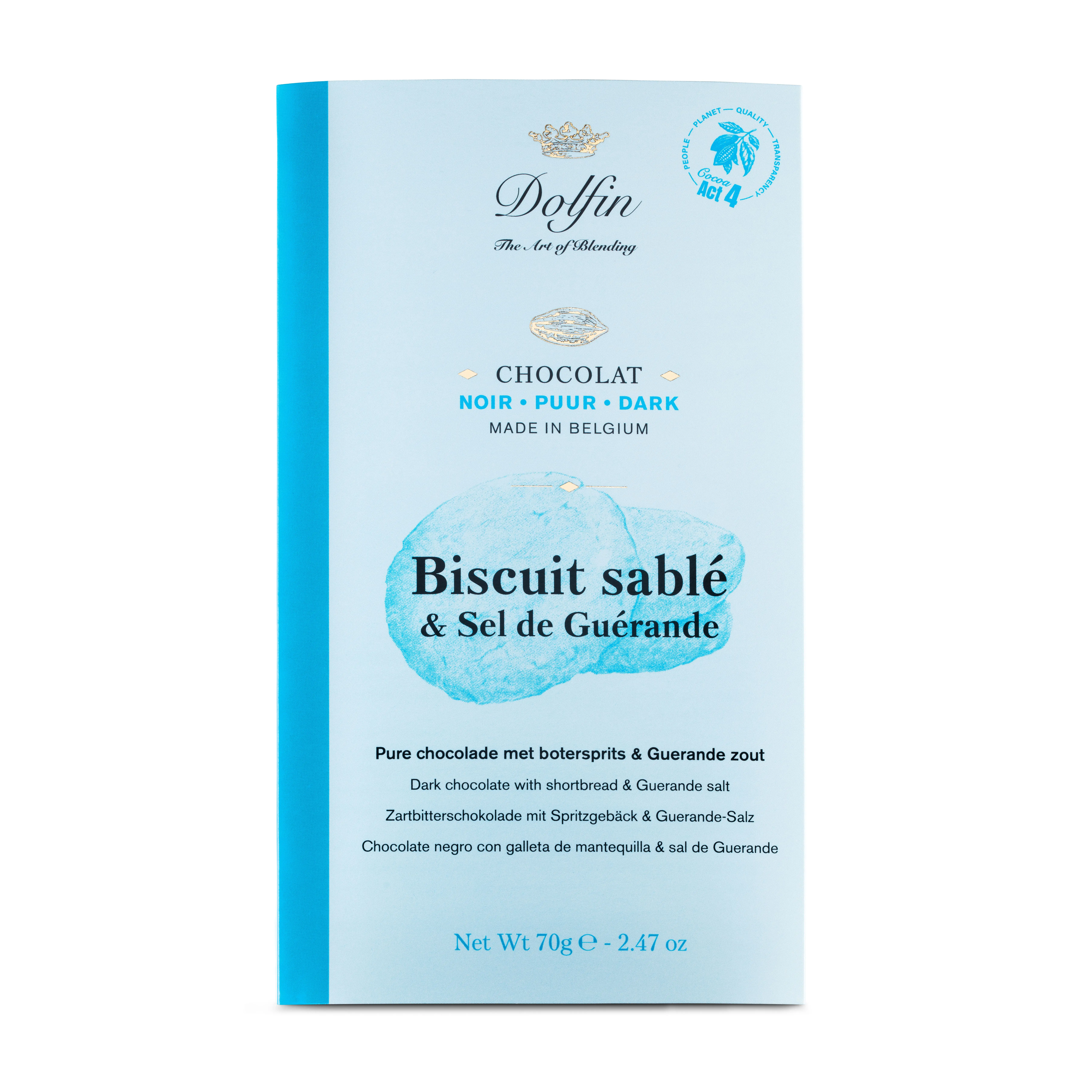 Tablette de Chocolat Noir biscuits sablés & sel de Guérande – 70 g