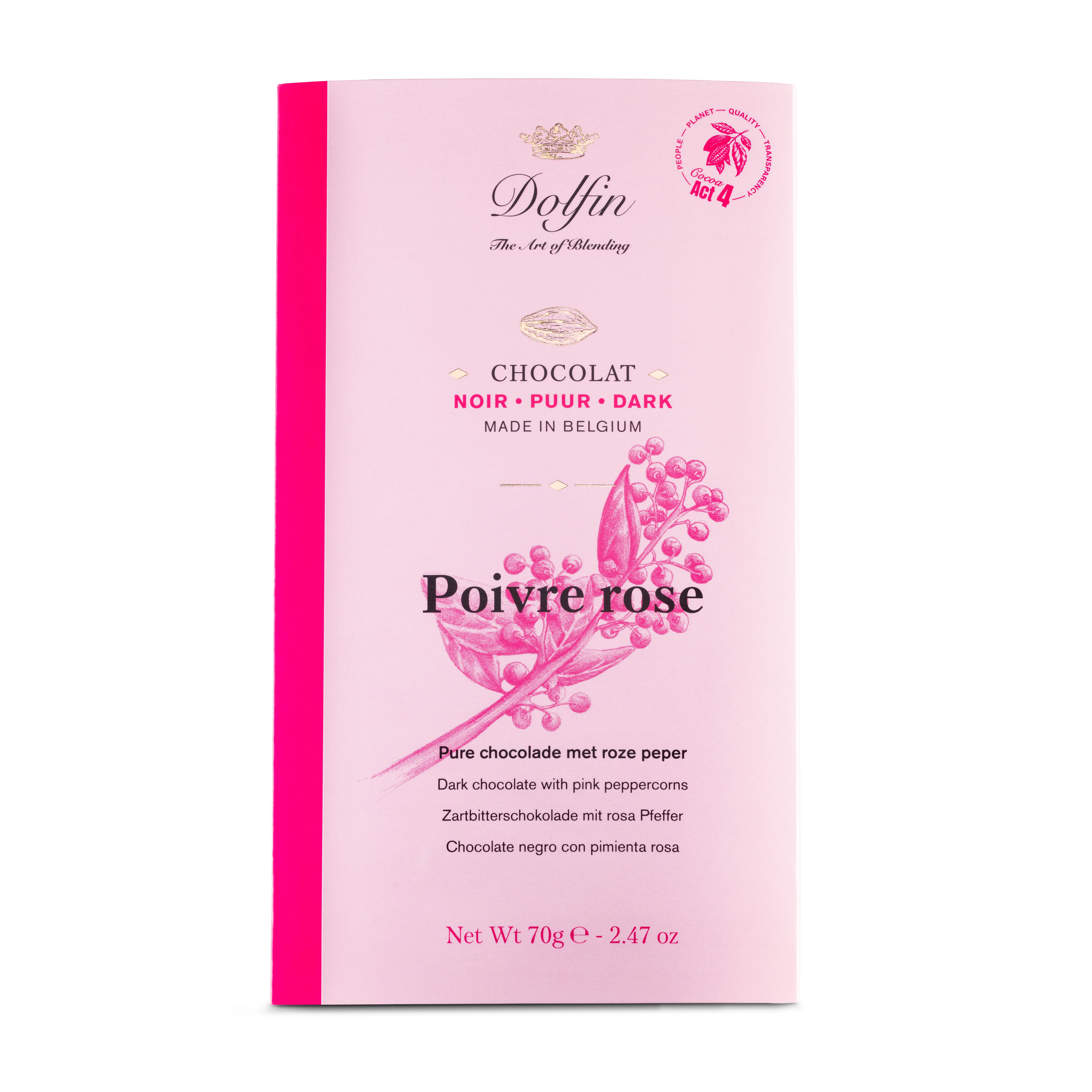 Tablette de Chocolat Noir & poivre rose – 70 g