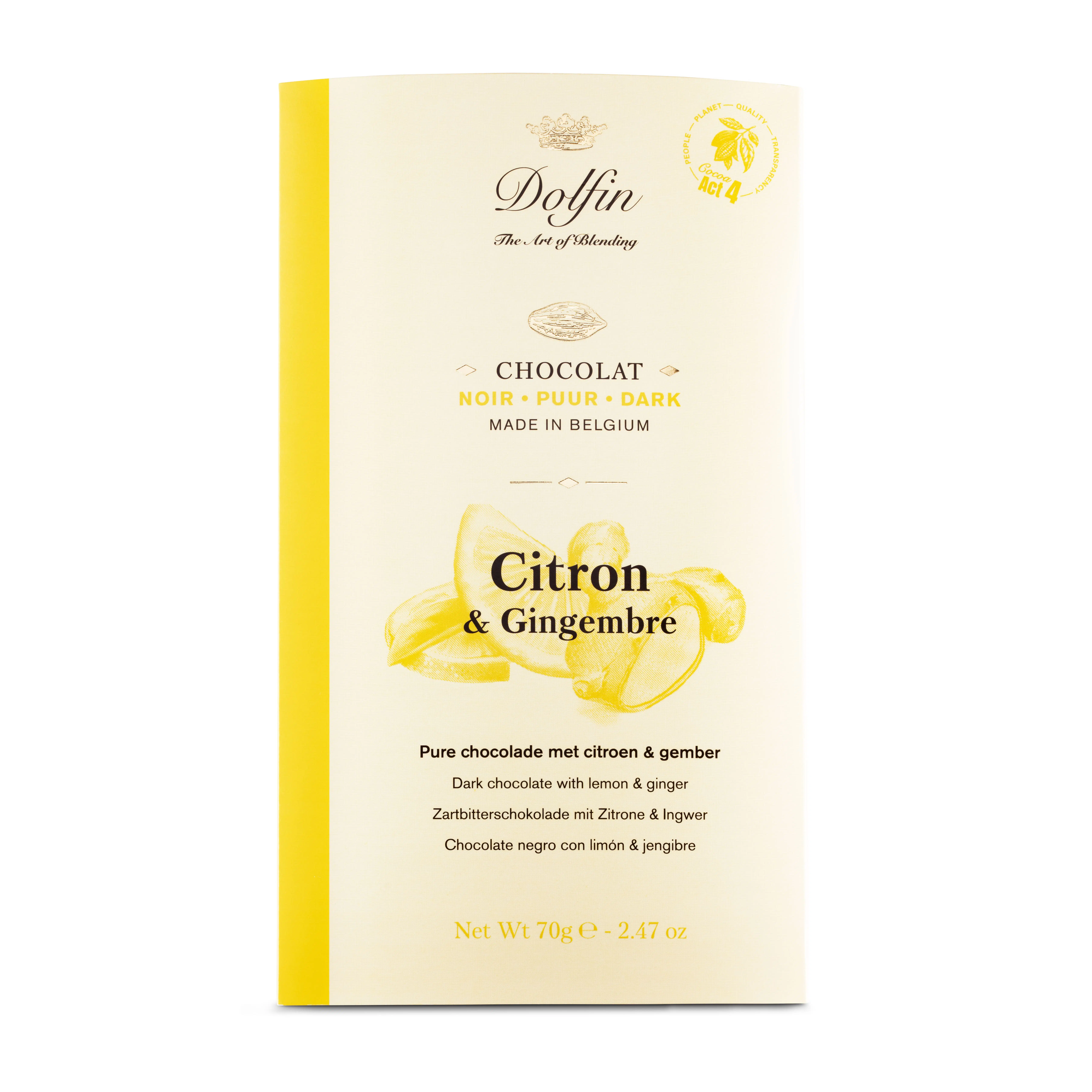 Tablette de chocolat Noir citron & gingembre – 70 g