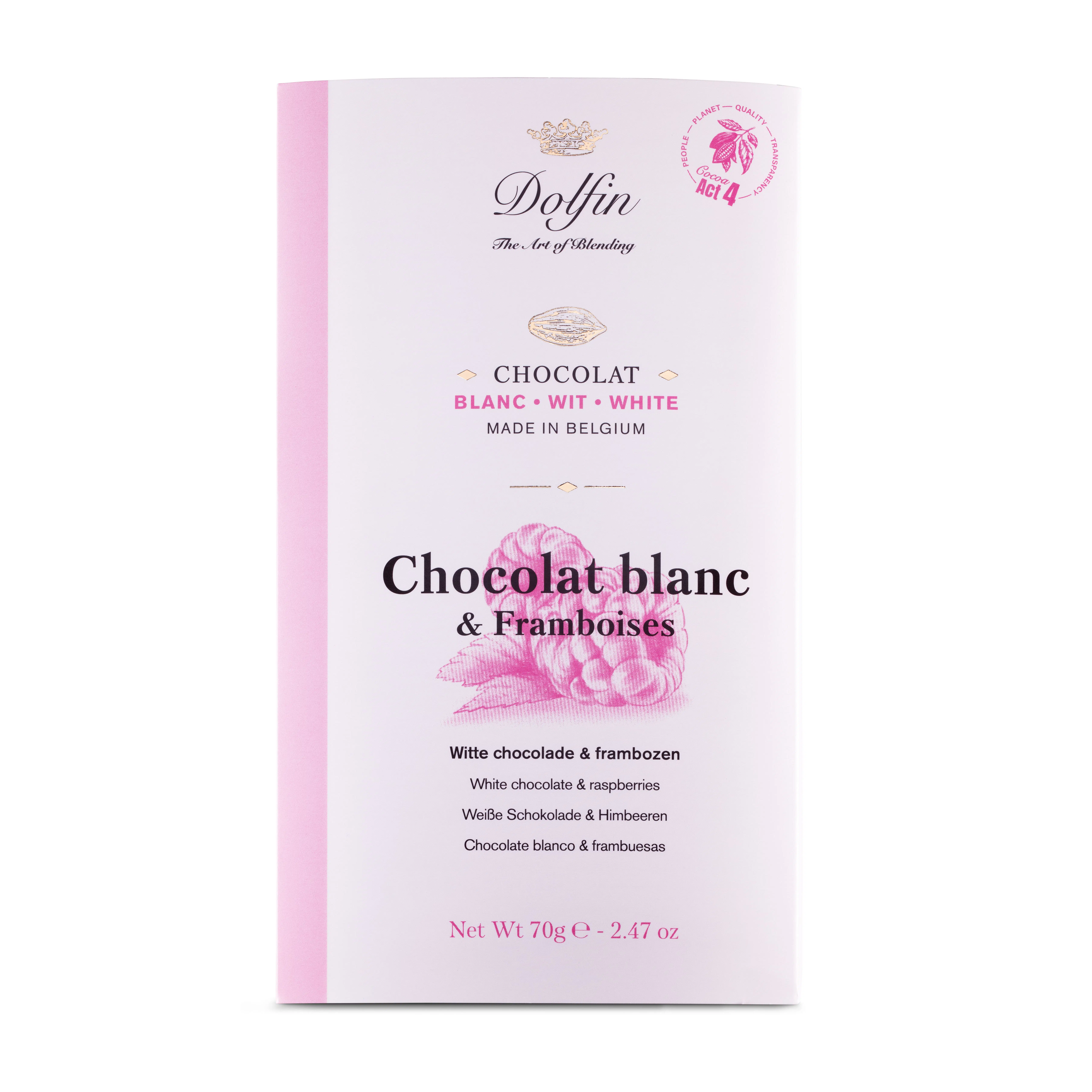 Tablette de Chocolat Blanc & framboises – 70 g