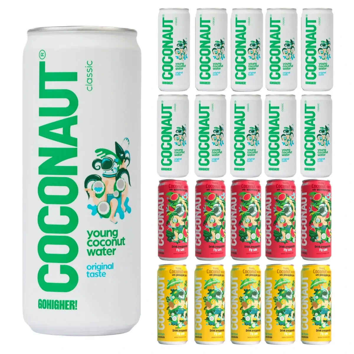 Coconaut - Assortiment d'eaux de coco - Original | Pastèque | Ananas - 20 x 320 ml