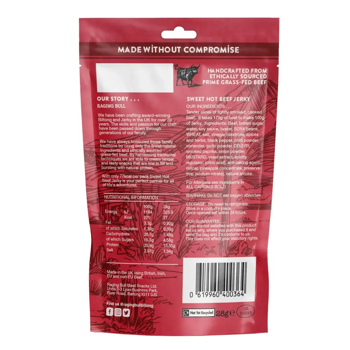Raging Bull Bœuf séché sucré et épicé 28 g - Boîte de 10