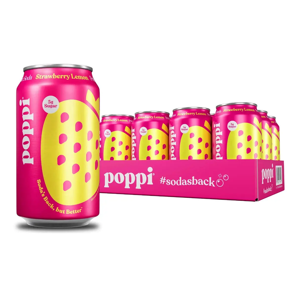 Soda Poppi Fraise et Citron, canette de 330 ml - Lot de 24